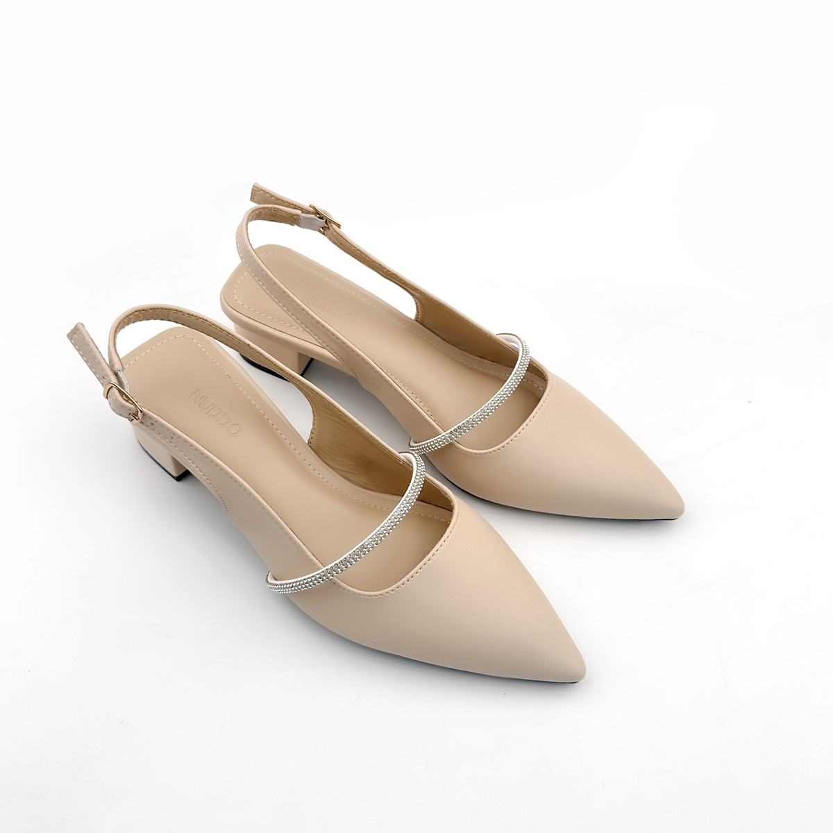 Mô tả Giày Cao Gót Nữ Mũi Nhọn 3cm Da Thật Phối Quai Đá NUDDO, Guốc Slingback Nữ Đế Vuông Cao Cấp N3900D - 2