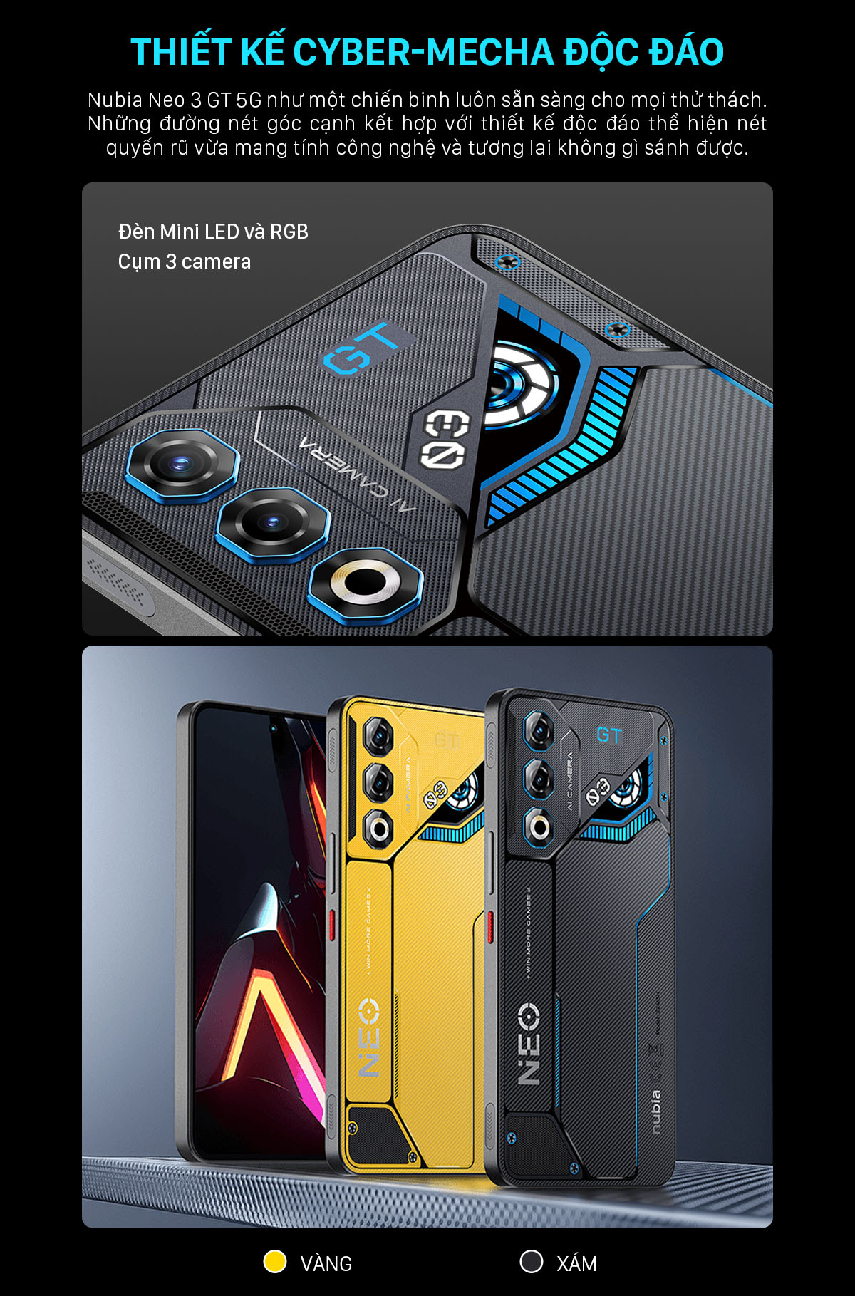 Mô tả Điện thoại Gaming Nubia Neo 3 GT 5G 24(12+12)GB I 256GB I màn hình OLED 1300 I Pin 6000mAh 80W - 3