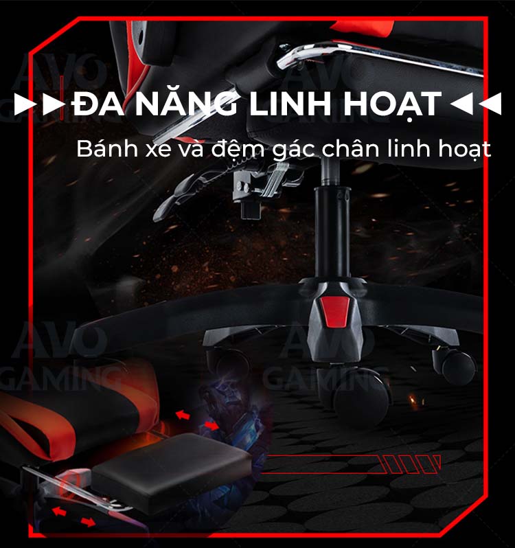 Mô tả Ghế gaming Avogaming công thái học bọc da, chân ghế xoay tựa cổ, đệm lưng nằm ngả gác chân làm việc chơi game - 4