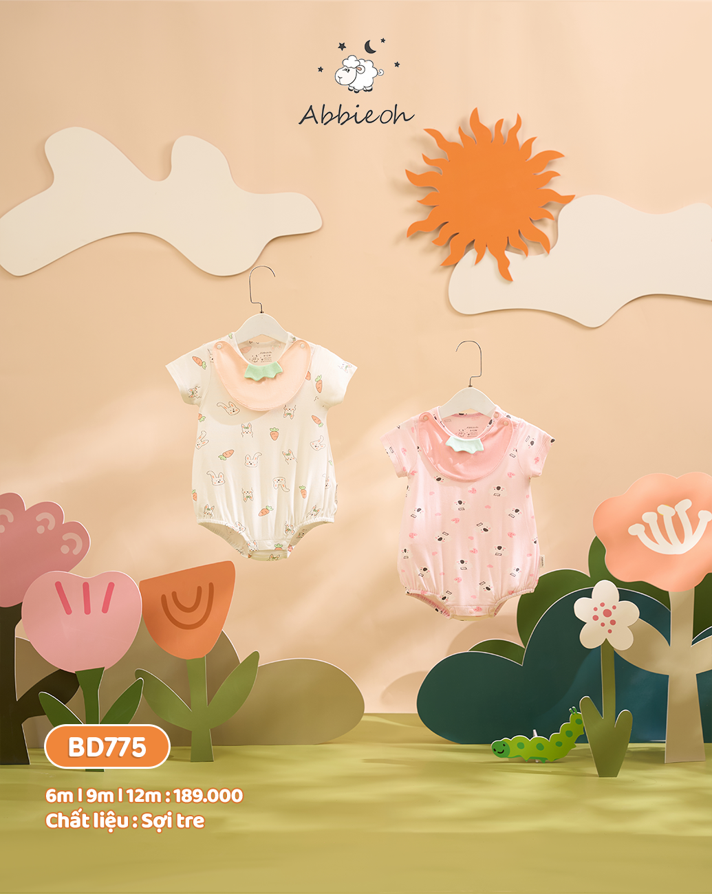 Mô tả Bộ bodysuit sát nách bé gái ABBIEOH thô cotton bèo nhún dễ thương BD775 BD780 BD773 BD626-628-439 BD754 - 1
