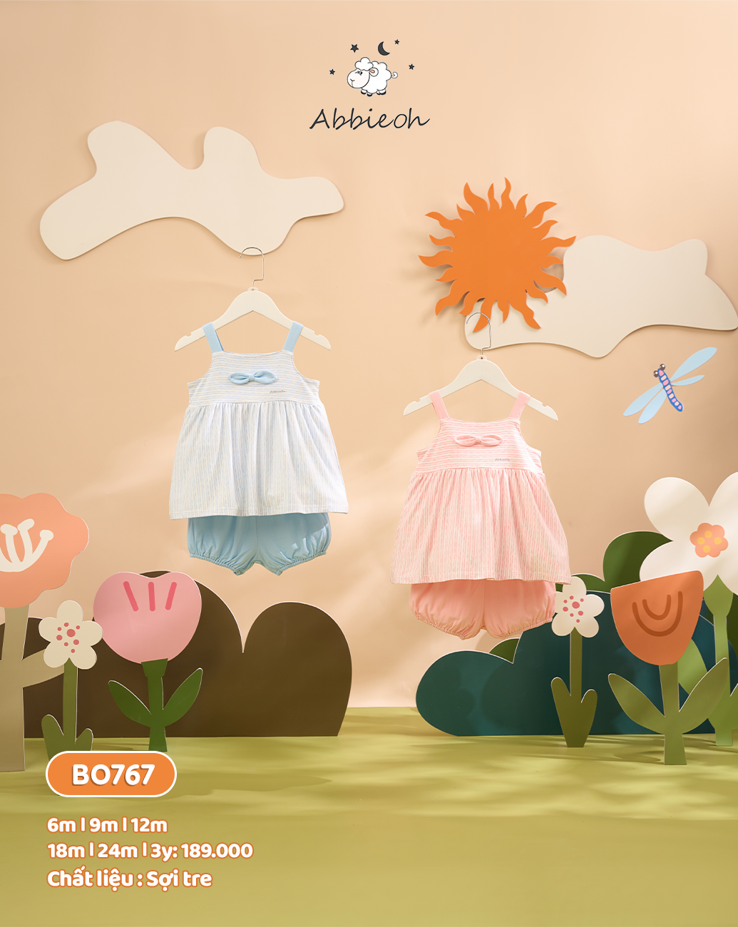 Mô tả Bộ quần áo hai dây bé gái ABBIEOH kiểu dáng baby cách điệu cho bé 0-3 tuổi BO767 BO515 BO620 BO770 - 1