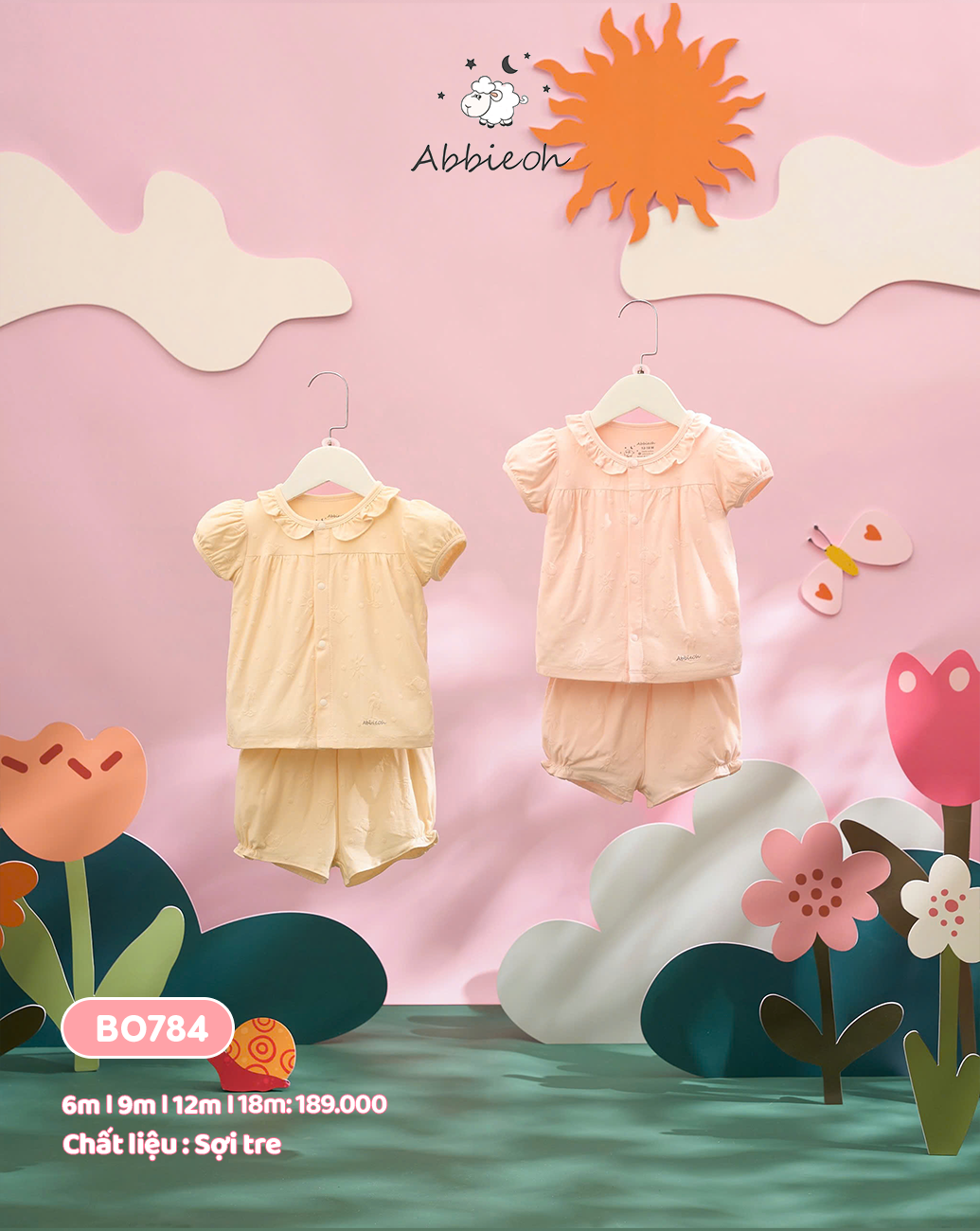 Mô tả Bộ quần áo sát nách bé gái ABBIEOH cotton hoa nhí tay bèo dễ thương cho bé BO753 BO776 BO784 BO752 - 3