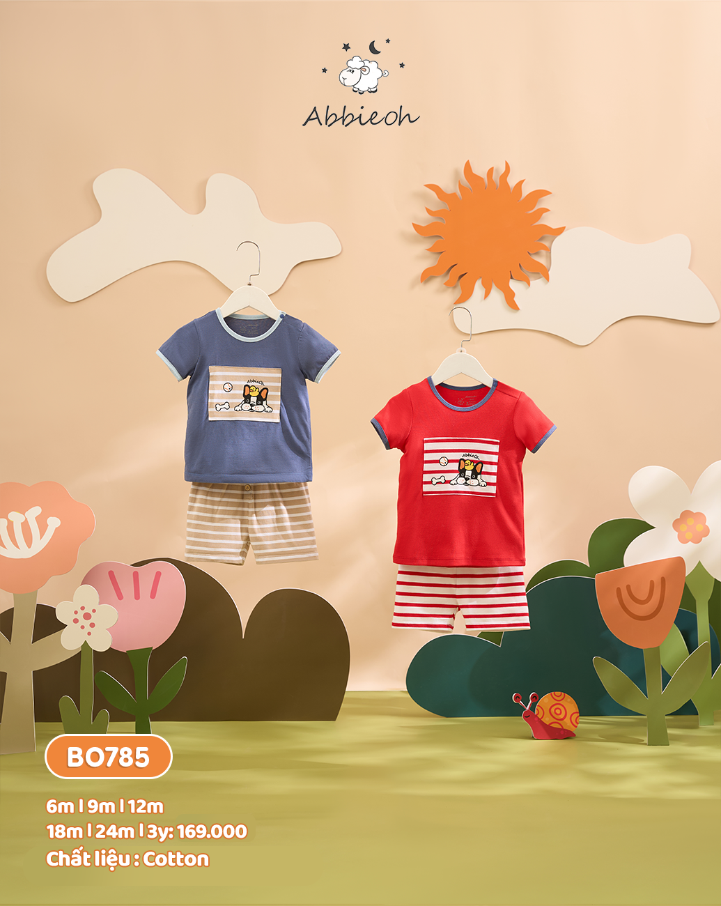 Mô tả Bộ quần áo cộc tay ABBIEOH cotton hình động vật cho bé trai 0-3 tuổi QC756 BO785 BO751 BO782 - 2