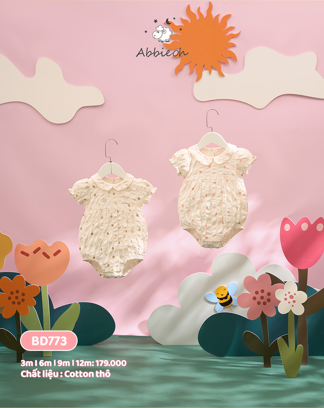 Mô tả Bộ bodysuit sát nách bé gái ABBIEOH thô cotton bèo nhún dễ thương BD775 BD780 BD773 BD626-628-439 BD754 - 2
