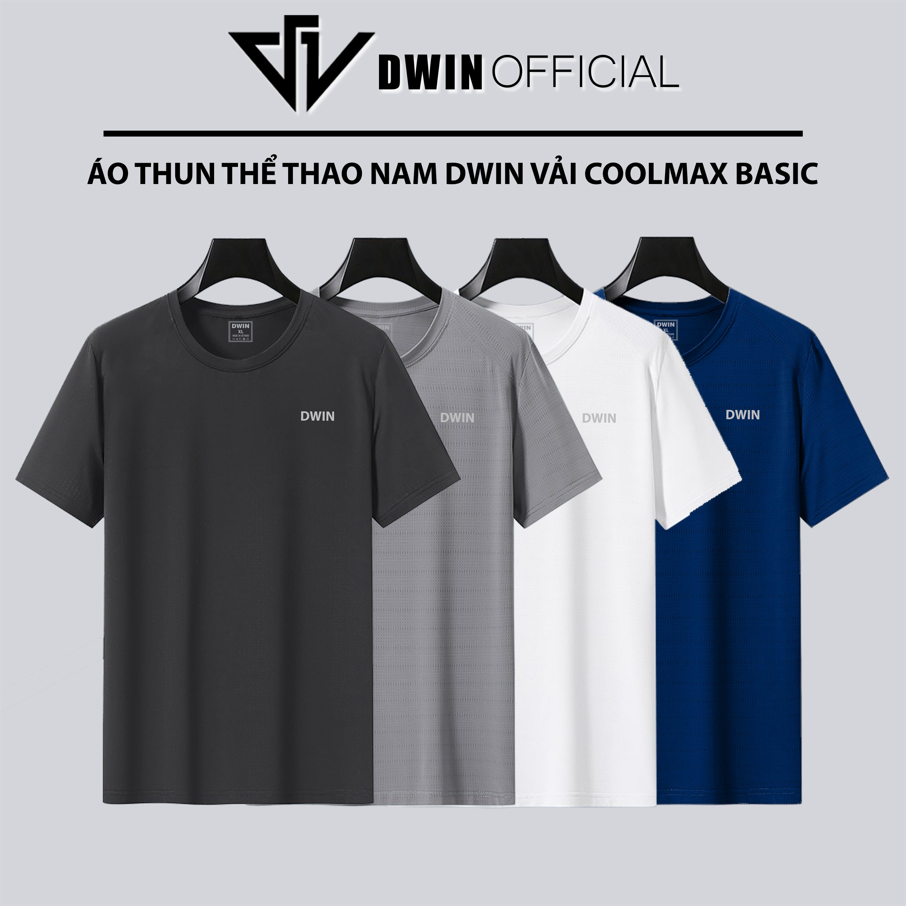 Mô tả Áo thun thể thao nam DWIN basic chất vải coolmax co dãn 4 chiều  thoáng mát thấm hút mồ hôi - 2
