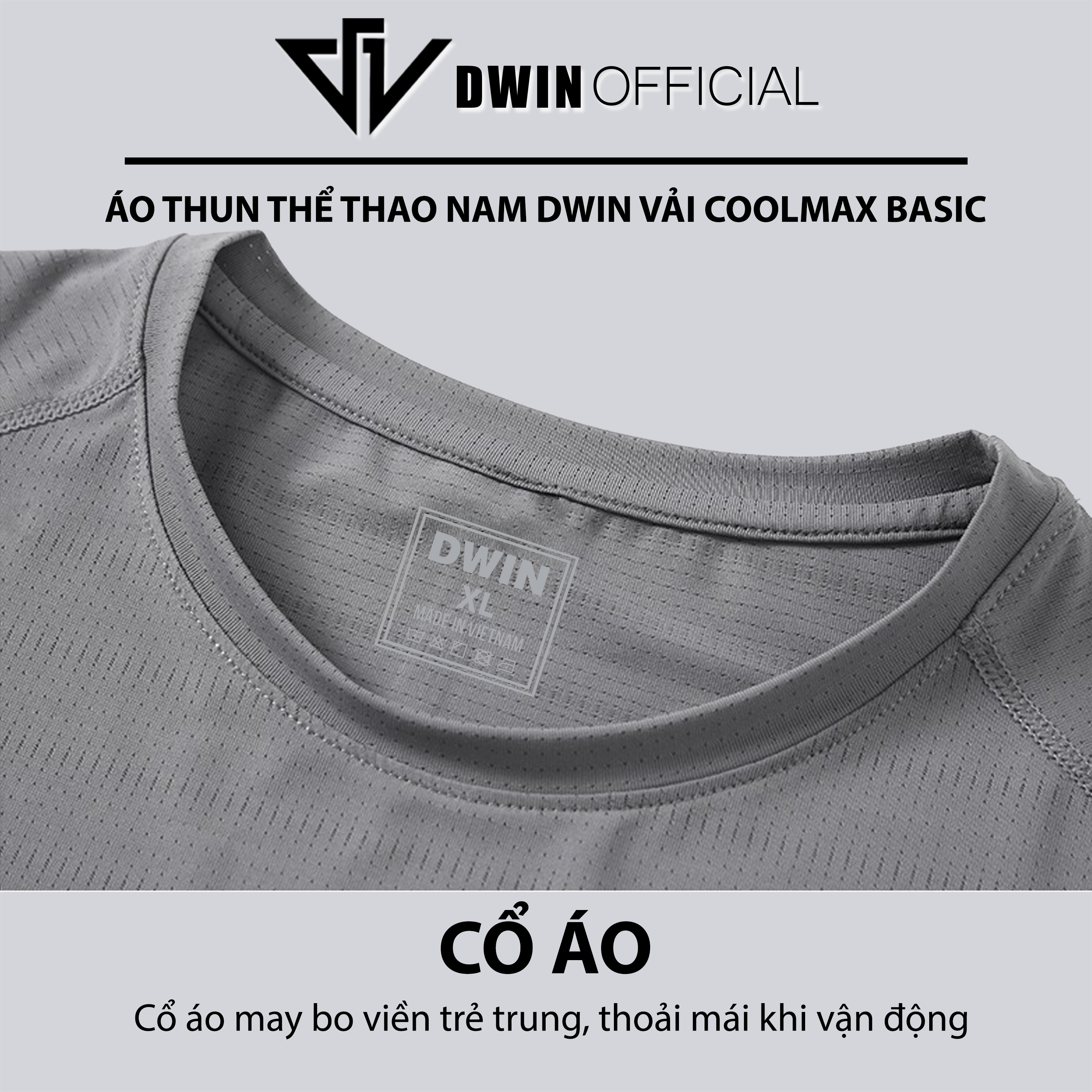 Mô tả Áo thun thể thao nam DWIN basic chất vải coolmax co dãn 4 chiều  thoáng mát thấm hút mồ hôi - 4