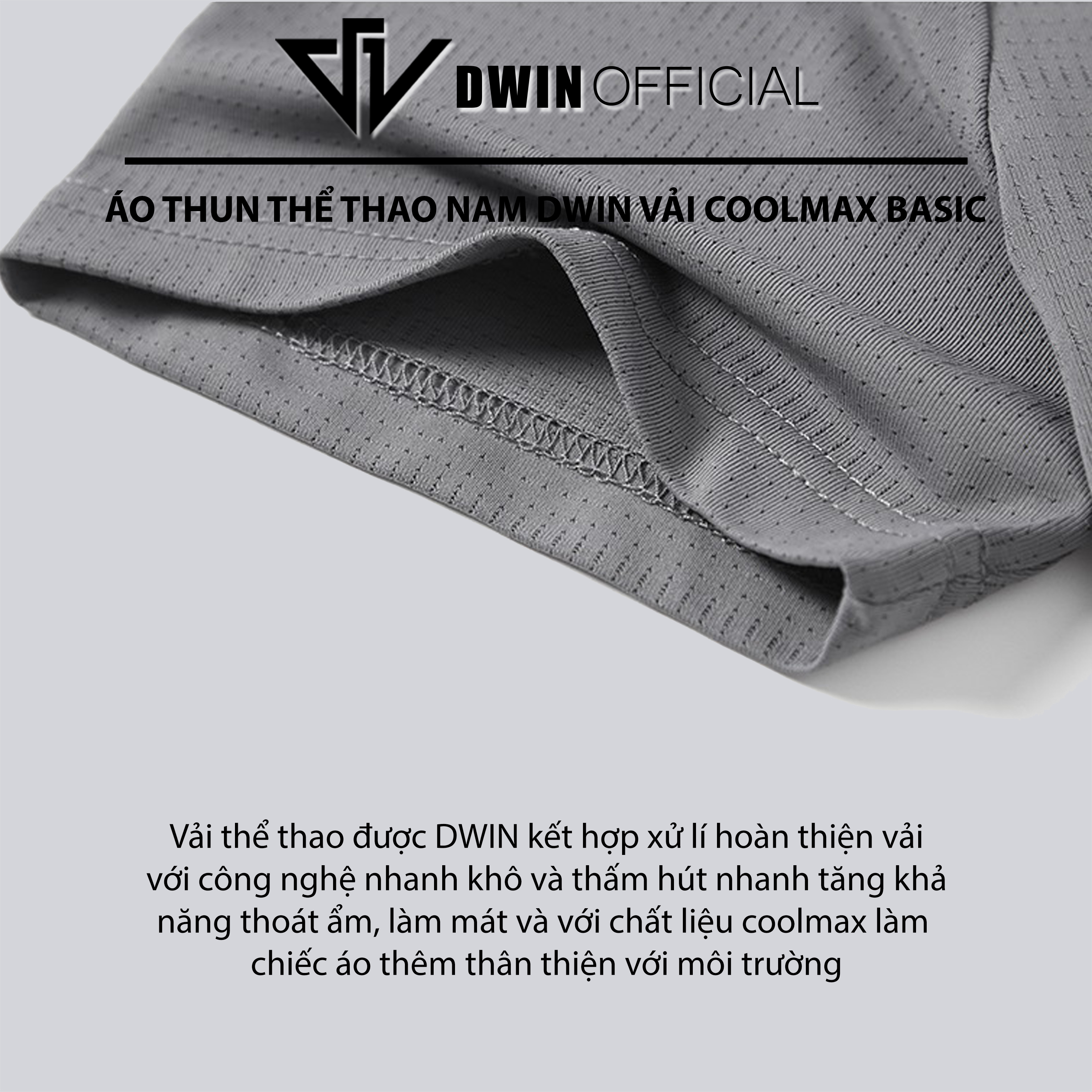 Mô tả Áo thun thể thao nam DWIN basic chất vải coolmax co dãn 4 chiều  thoáng mát thấm hút mồ hôi - 6