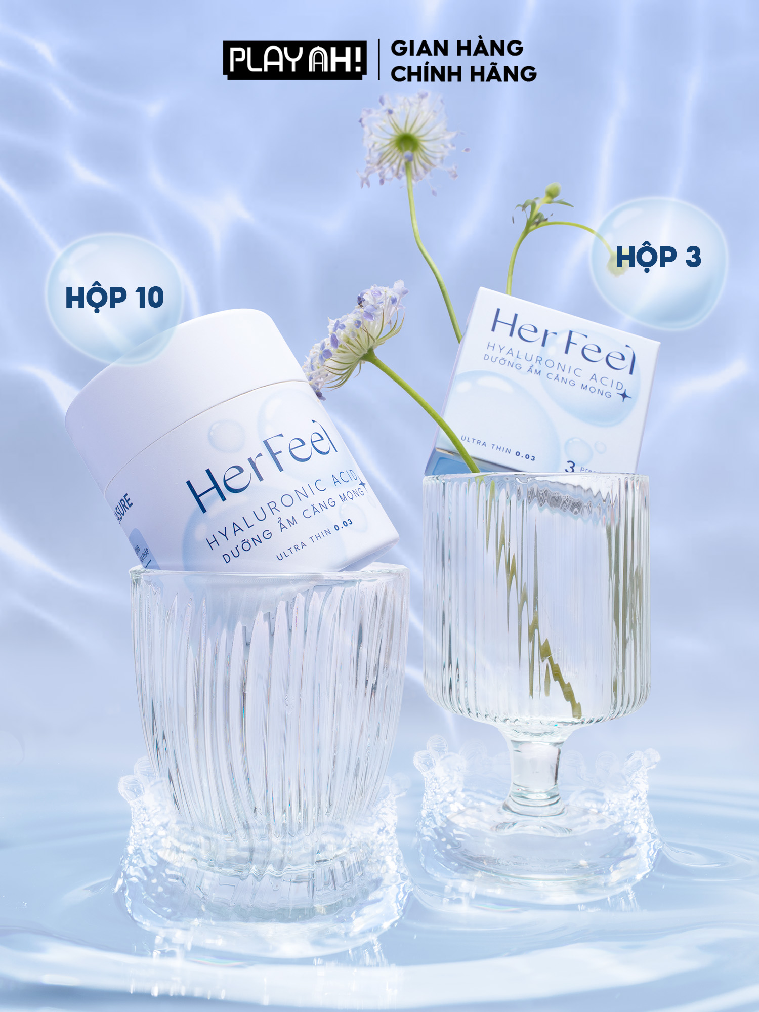 Mô tả Bao cao su dưỡng ẩm Her Feel HA Hộp 3/10 Gấp đôi gel dưỡng ẩm cao cấp - 1