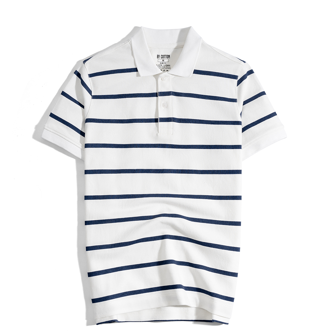 Mô tả Áo Thun Polo Nam By Cotton Cao Cấp Polo Pique 2.0 Trắng In Sọc - 1
