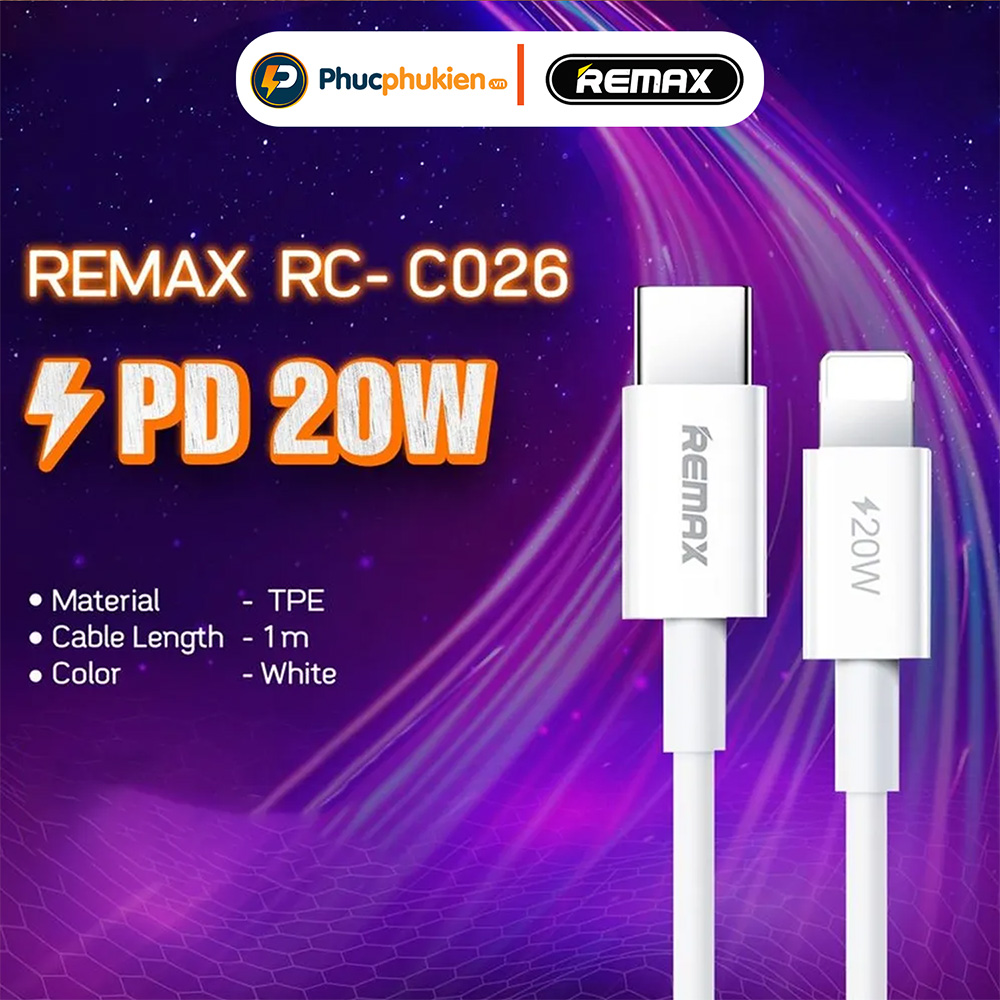 Mô tả Remax C026 - Dây sạc nhanh 20w Type C chuẩn PD chính hãng cho 14 seris trở xuống - Phúc Phụ Kiện - 5