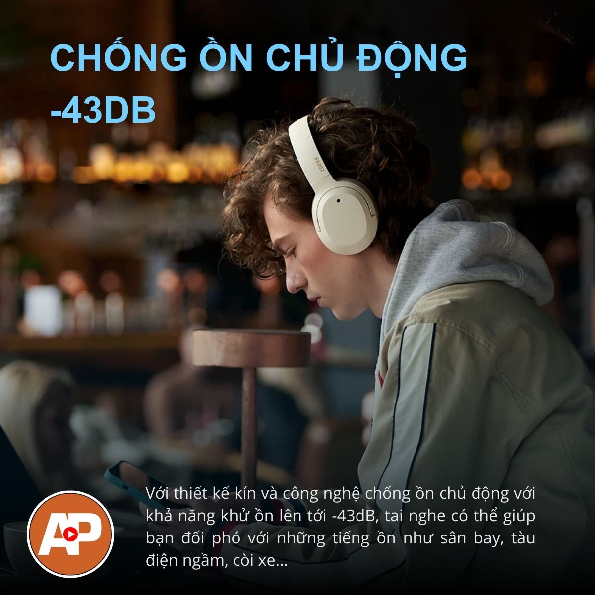 Mô tả Tai nghe bluetooth chụp tai EDIFIER W820NB Plus - BT v5.2 - Thiết kế êm ái - Mic đàm thoại rõ - 3