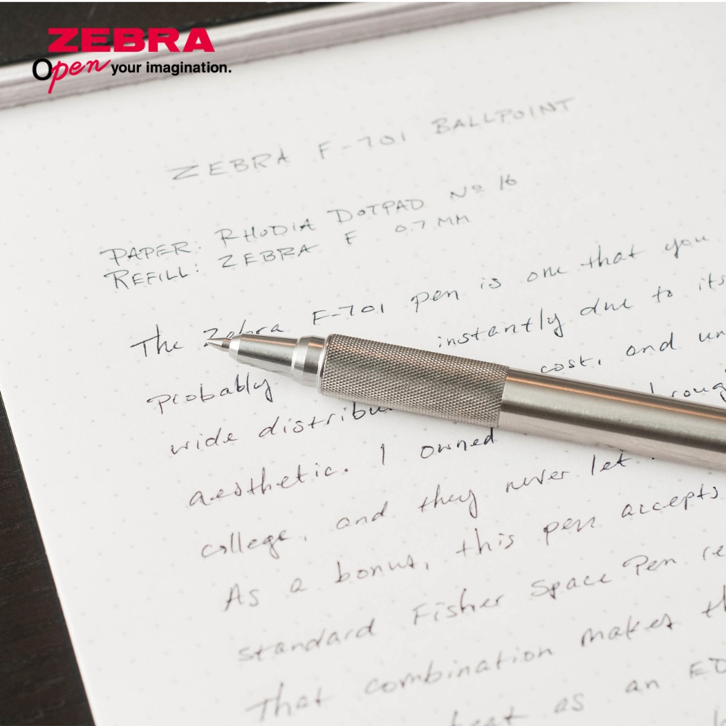 Mô tả Bút Bi F-701 0.7mm Zebra Pen Vỏ Kim Loại Bạc Mực Xanh  [Chính Hãng] - 6