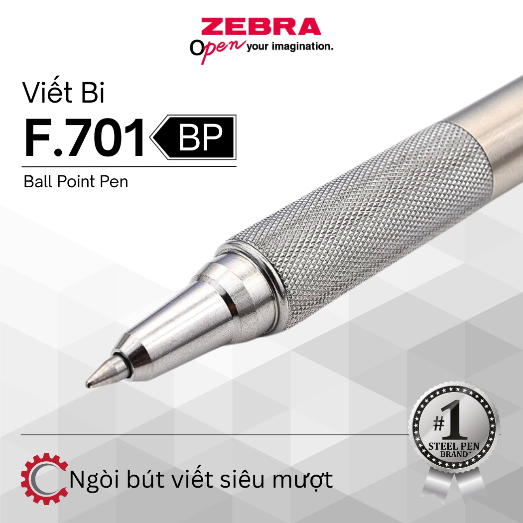 Mô tả Bút Bi F-701 0.7mm Zebra Pen Vỏ Kim Loại Bạc Mực Xanh  [Chính Hãng] - 3