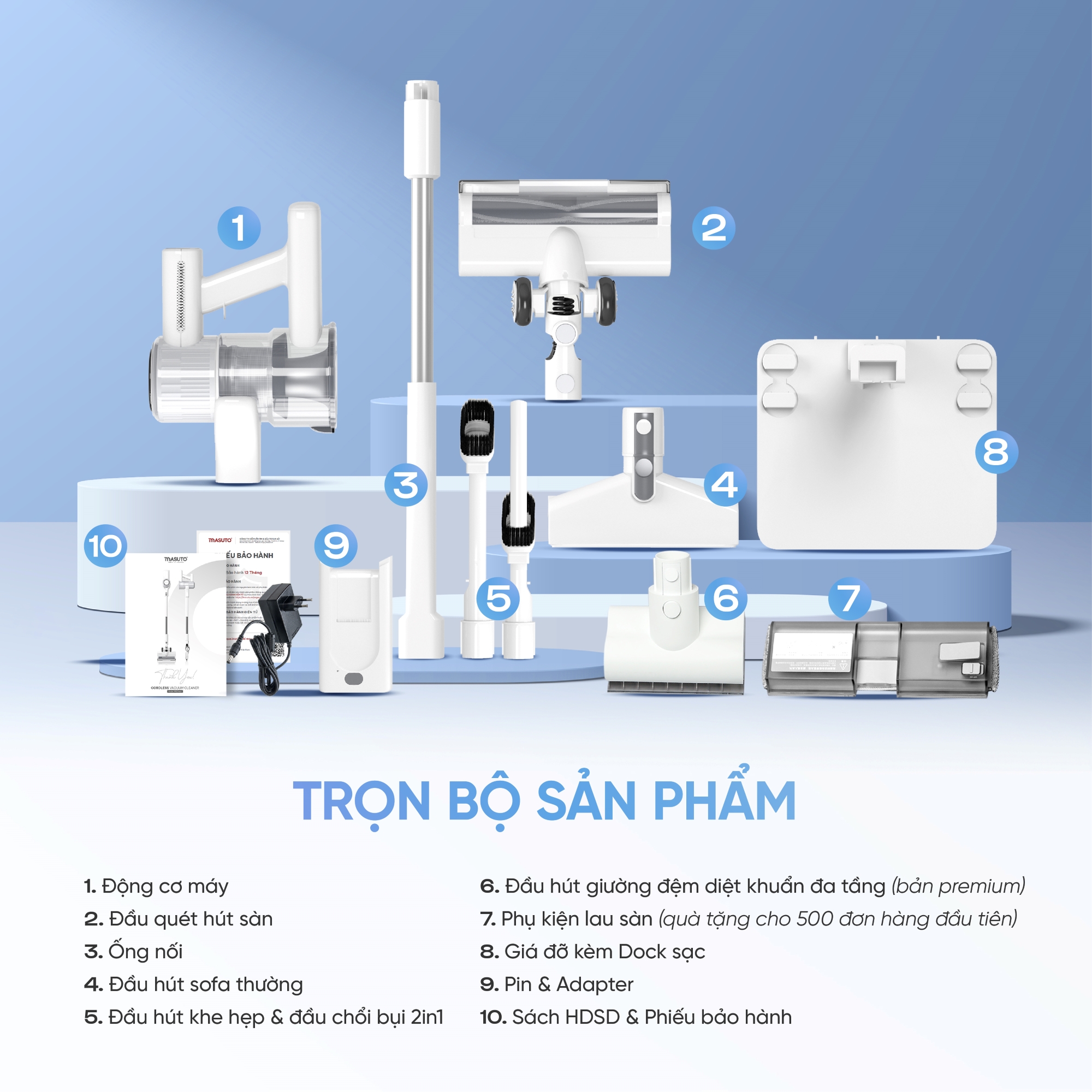 Mô tả Máy Hút Bụi Cầm Tay Không Dây MASUTO Gia Đình Lực Hút 30kPa 2 Lõi Lọc Bụi Mịn HEPA Máy Hút Bụi Giường Nệm Sofa Xe Hơi - 12