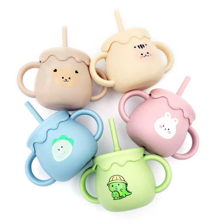 Mô tả Cốc Tập Uống, Tập Hút Silicon Thực Phẩm 3 Giai đoạn KidsWorld Tặng Kèm Nắp Cho Bé - 1