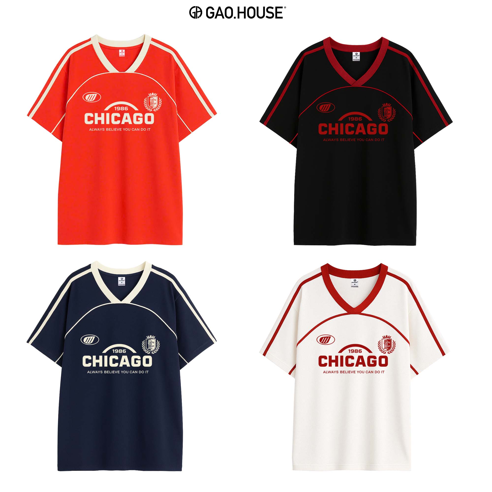 Mô tả Áo thun SPORTY Vintage Gạo House cổ V kiểu dáng sporty, Áo nữ girl phố thanh lịch, áo phông chất SP1 - 1
