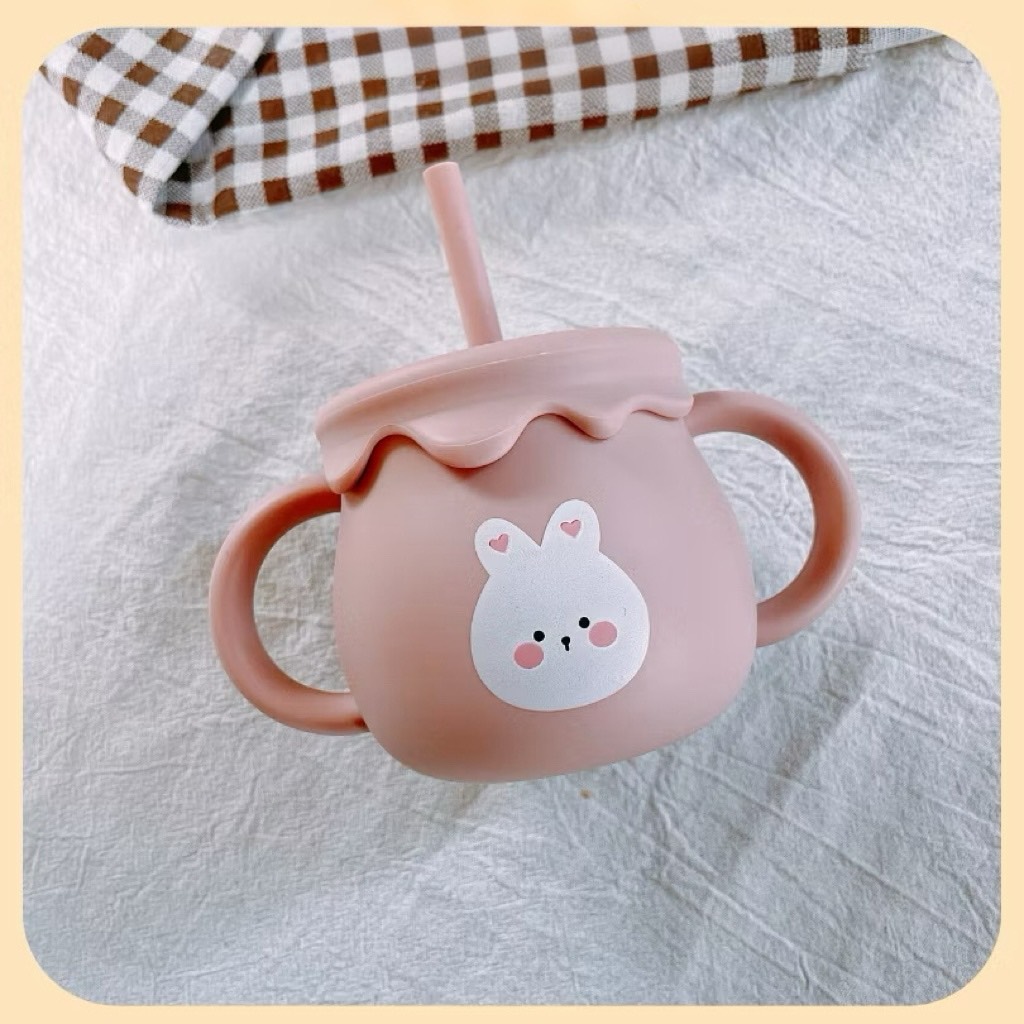 Mô tả Cốc tập uống nước silicon KidAndMom có chức năng đẩy nắp đậy tiện lợi,Cốc tập hút cho bé - 3