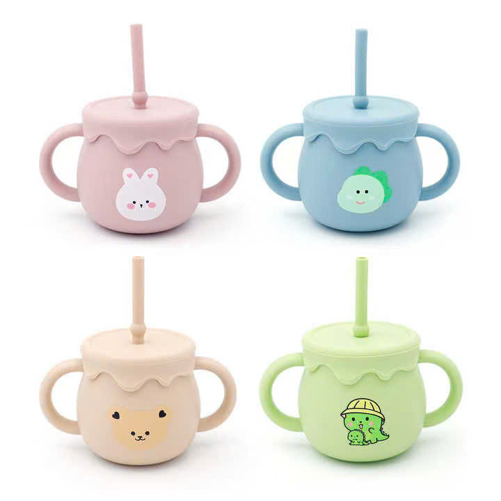 Mô tả Cốc tập uống nước silicon KidAndMom có chức năng đẩy nắp đậy tiện lợi,Cốc tập hút cho bé - 8