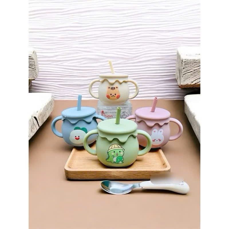 Mô tả Cốc tập uống nước silicon KidAndMom có chức năng đẩy nắp đậy tiện lợi,Cốc tập hút cho bé - 11