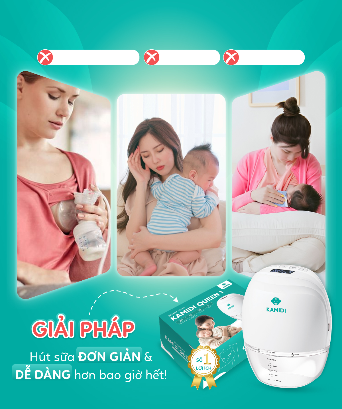 Mô tả Máy Hút Sữa Rảnh Tay Kamidi Queen 1 Máy Hút sữa Không Dây Hút Được Mọi Tư Thế Hút Mạnh Hút Kiệt Cho Mẹ - 2
