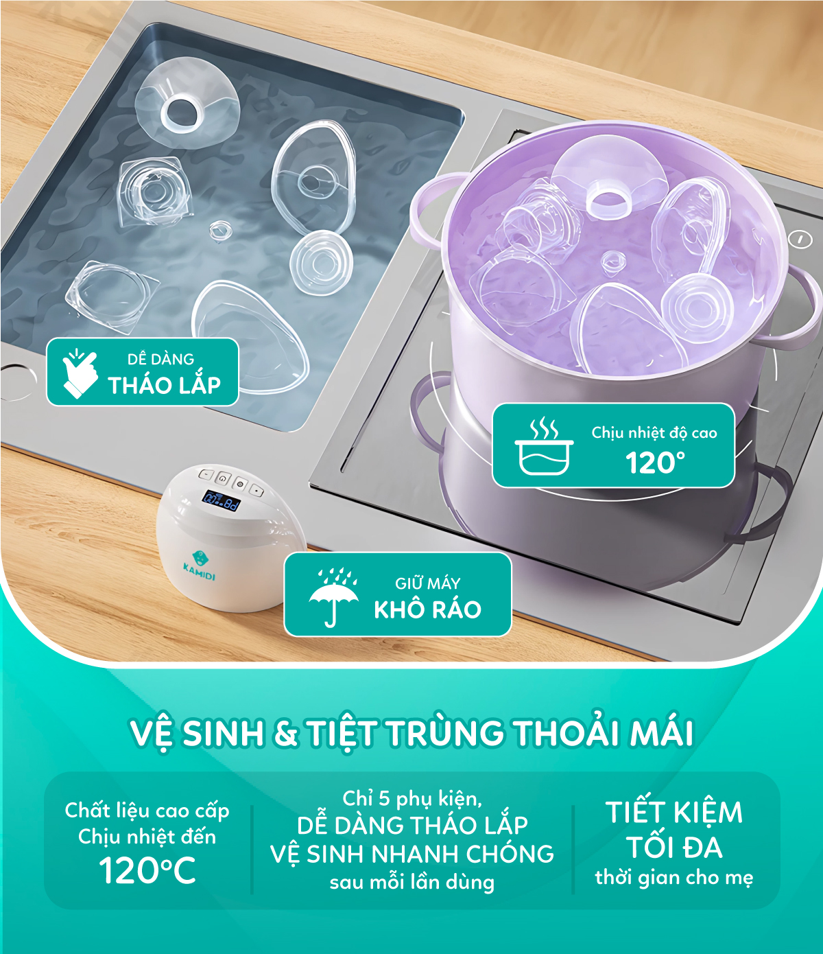 Mô tả Máy Hút Sữa Rảnh Tay Kamidi Queen 1 Máy Hút sữa Không Dây Hút Được Mọi Tư Thế Hút Mạnh Hút Kiệt Cho Mẹ - 8