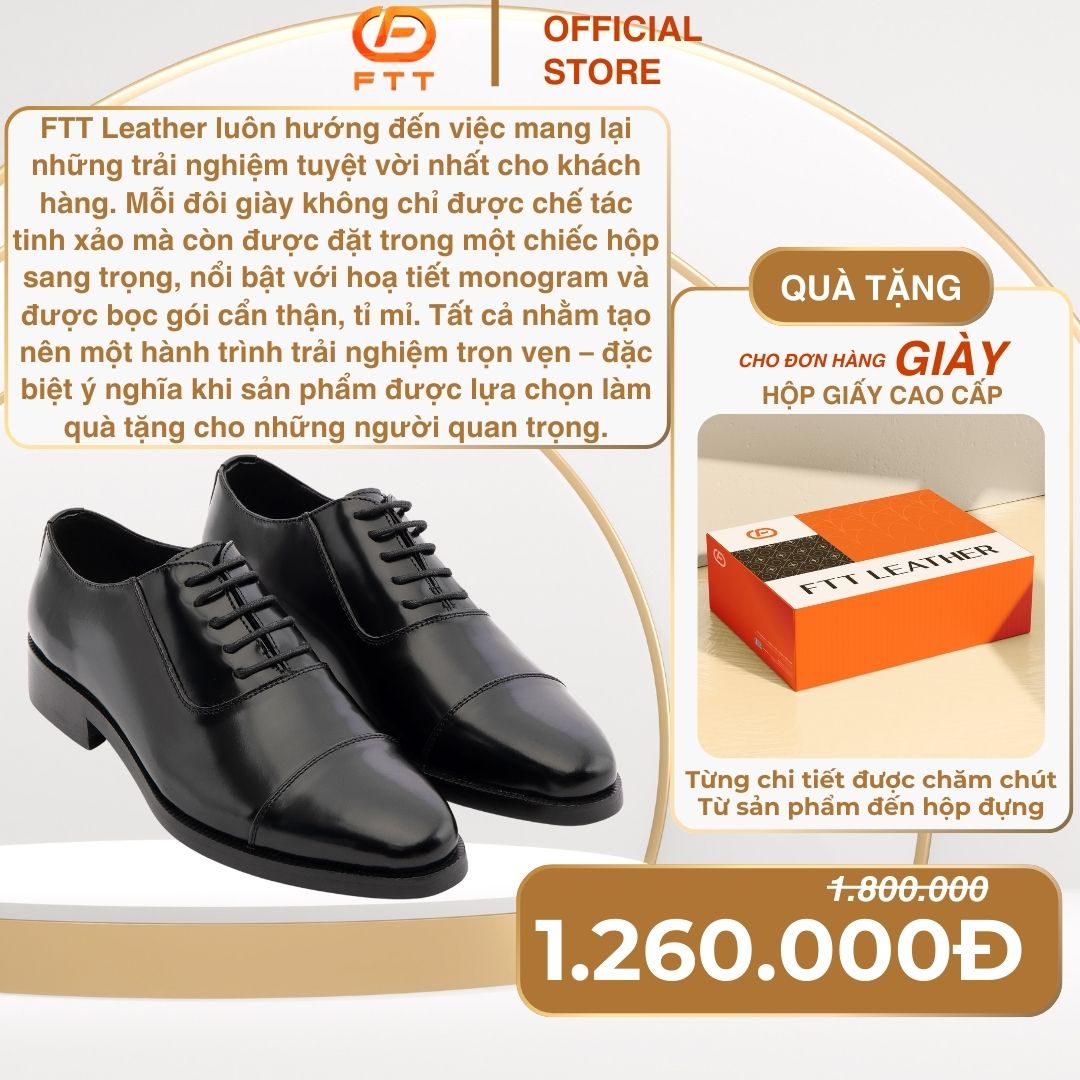 Mô tả Giày Da Bò Chà Bóng Chống Nhăn Oxford Captoe FTT Leather, Đế Cao Cấp Chống Trơn, Màu Đen/Nâu - F0302 - 4