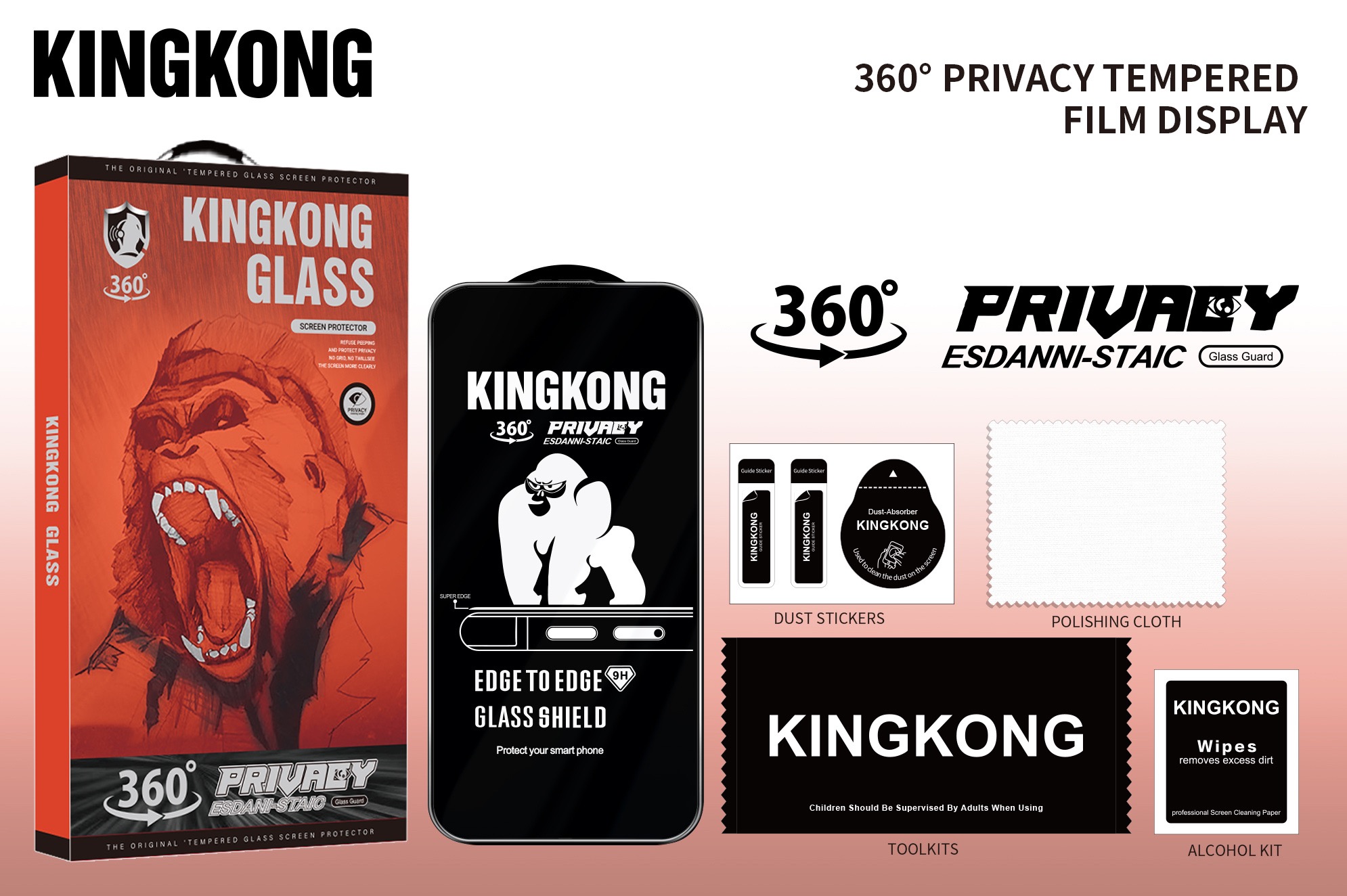 Mô tả Kính cường lực chống nhìn trộm 360 độ KINGKONG K12, chịu lực tốt, chống xước hiệu quả cho 11 12 13 14 15 16 Pro Plus PRM - 1