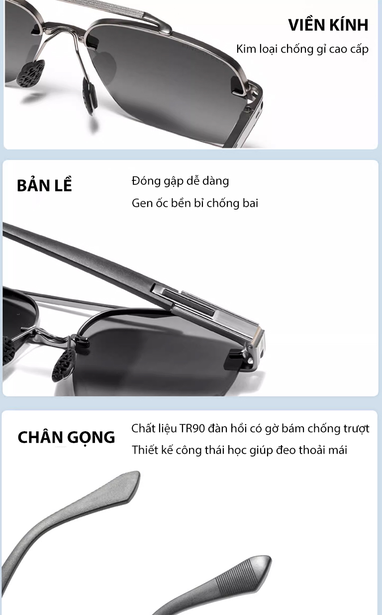 Mô tả Kính Mát Thời Trang Nam AORON Tròng Phân Cực Chống Tia UV400 Thiết Kế Gọng Vuông Sang Trọng Độc Đáo - AK061 - 4