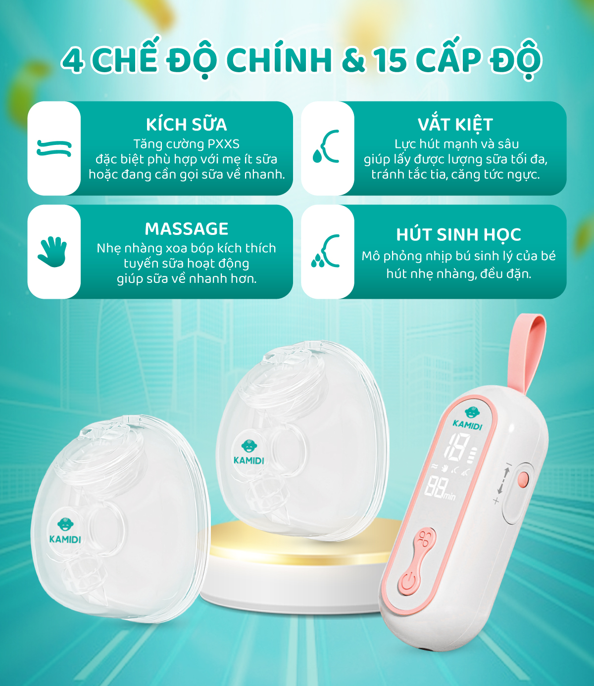 Mô tả Máy Hút Sữa Rảnh Tay Kamidi Easy 1 Máy Hút Sữa Điện Đôi Chế Độ Sinh Học Tiện Lợi Cho Mẹ - 3
