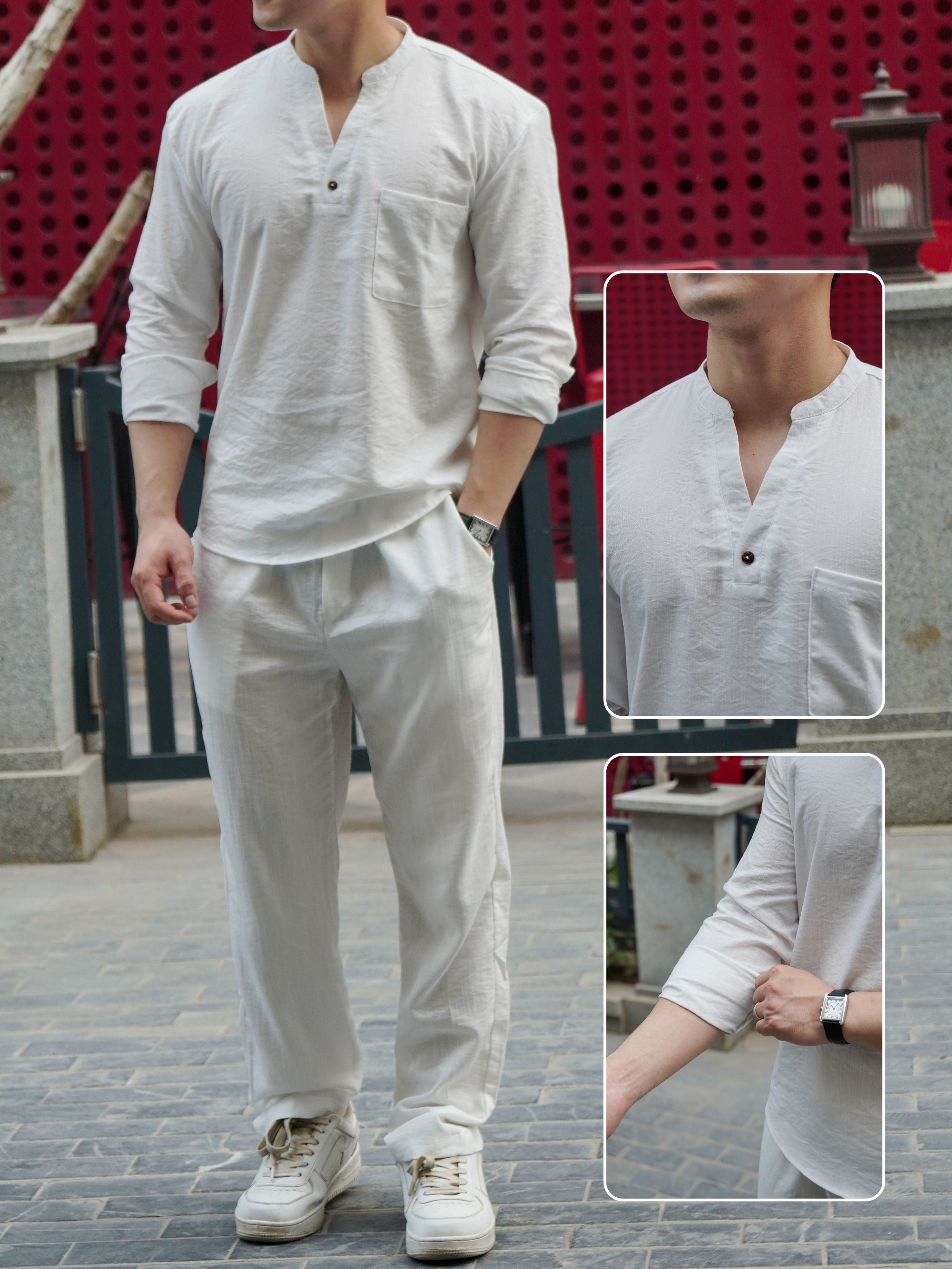 Mô tả Set đồ bộ Đũi lụa Dài Tay Nam MK Chất vải đũi lụa mềm mịn set sơ mi quần đũi dài đi chơi đi biển - 4