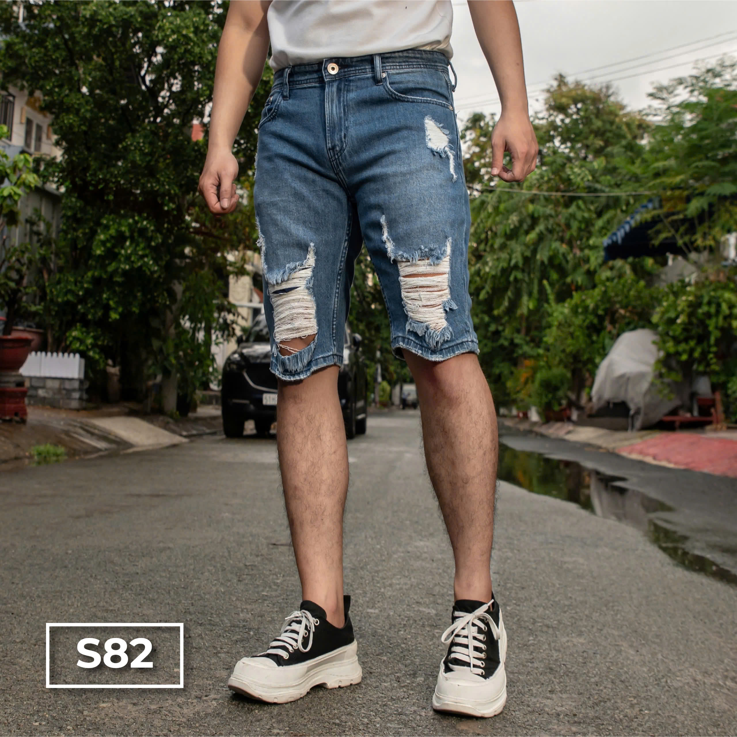 Mô tả Quần Short Jeans Nam Rách Cao Cấp JUSTMEN Form Slim - 2
