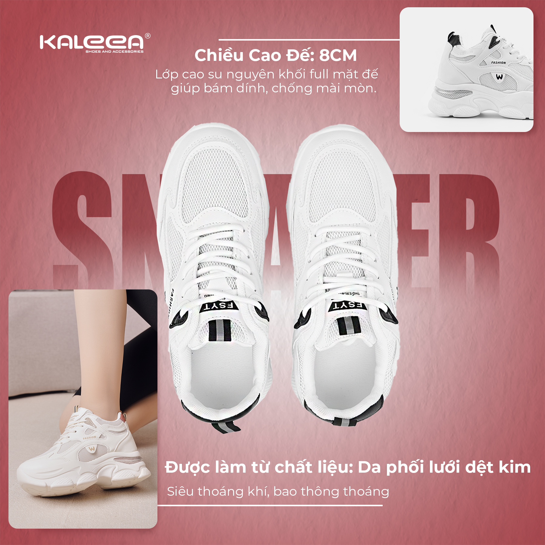 Mô tả Kaleea - Giày Thể Thao Nữ Độn Đế, Đế Cao 8cm Kiểu Dáng Năng Động, Thoáng Khí - T155 - 5