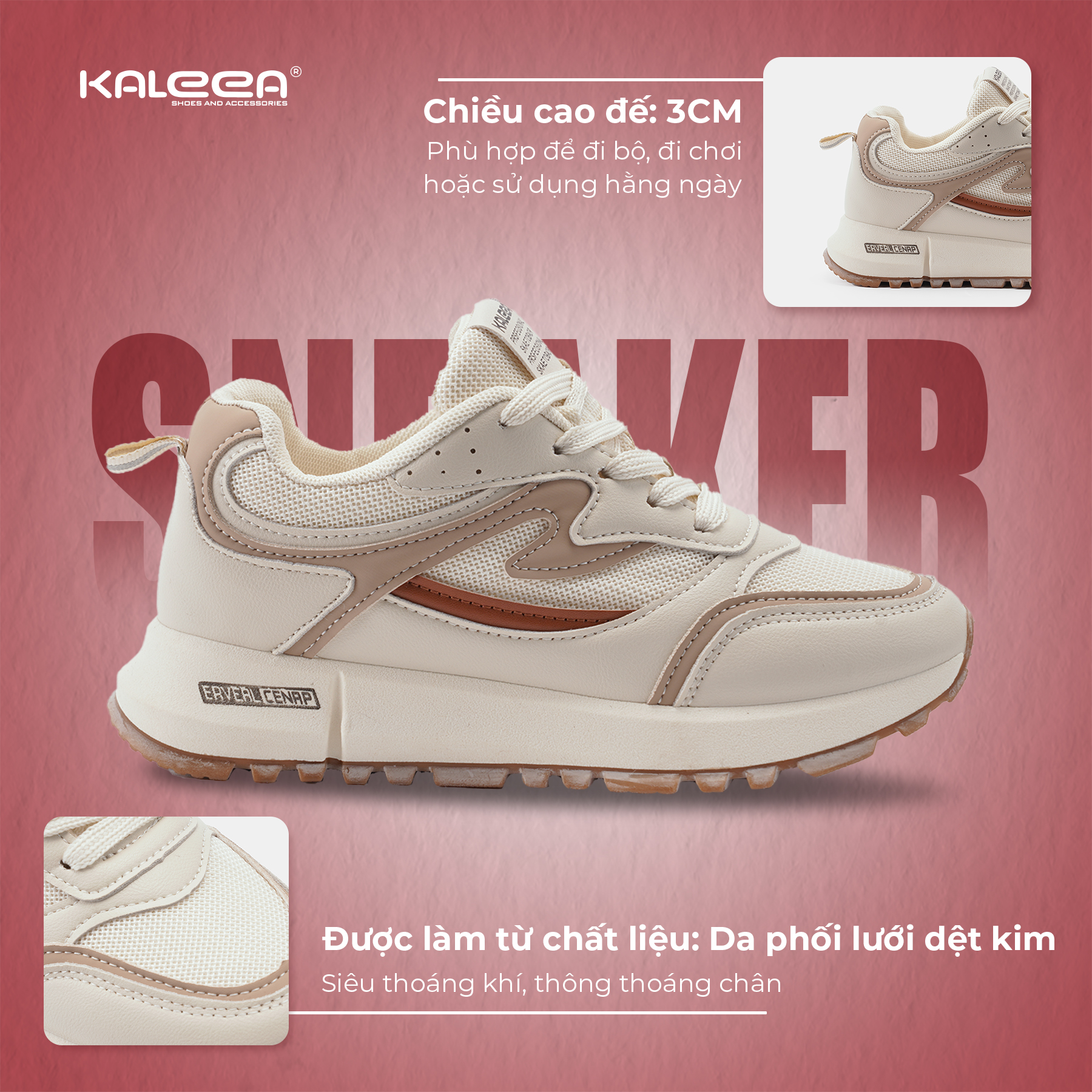 Mô tả Kaleea - Giày Thể Thao Nữ Đi Bộ Tập Gym Chất Liệu Lưới Dệt Kim Sneaker Đế Cao 3p - T79 (LẤY TĂNG SIZE) - 1