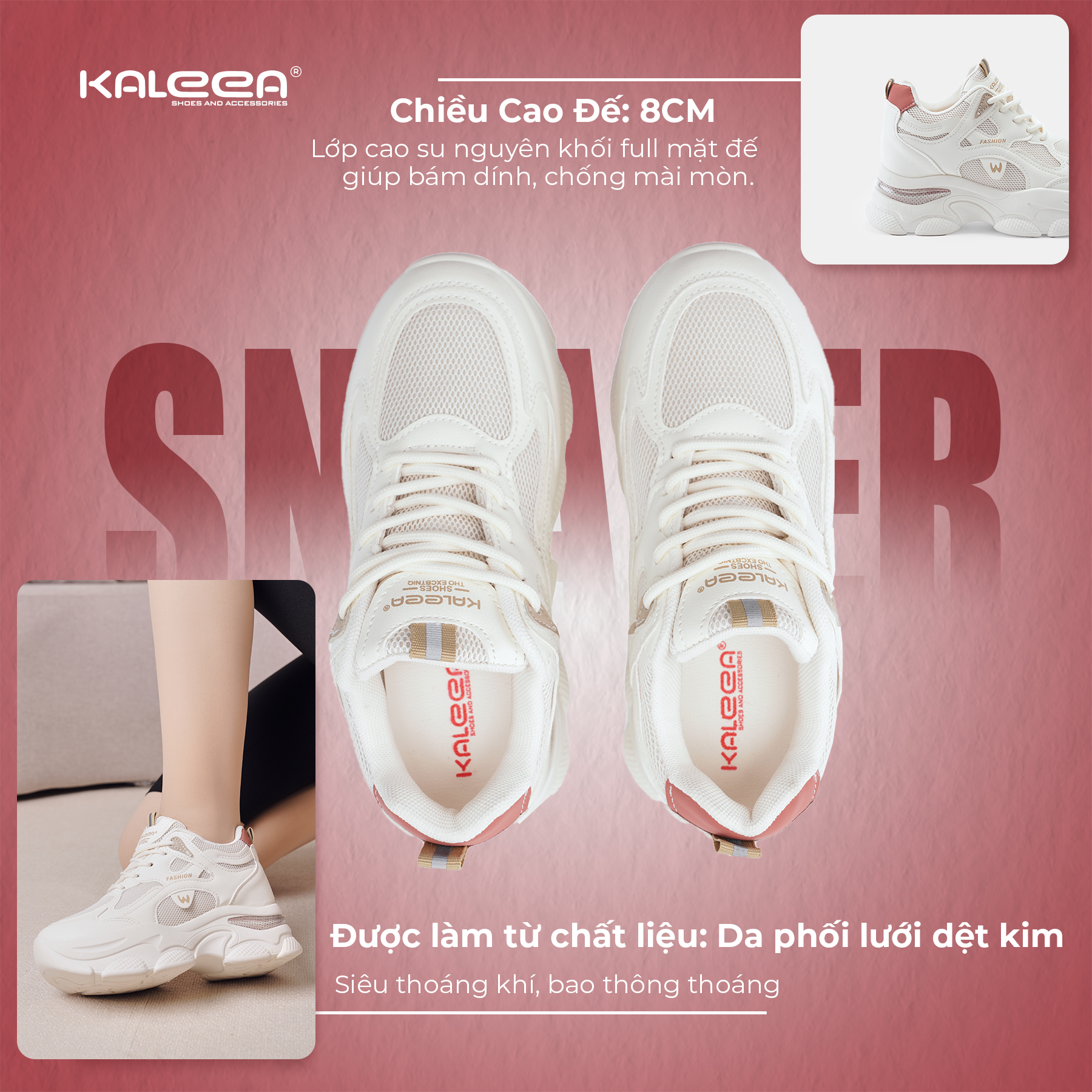 Mô tả Kaleea - Giày Thể Thao Nữ Độn Đế, Đế Cao 8cm Kiểu Dáng Năng Động, Thoáng Khí - T155 - 2