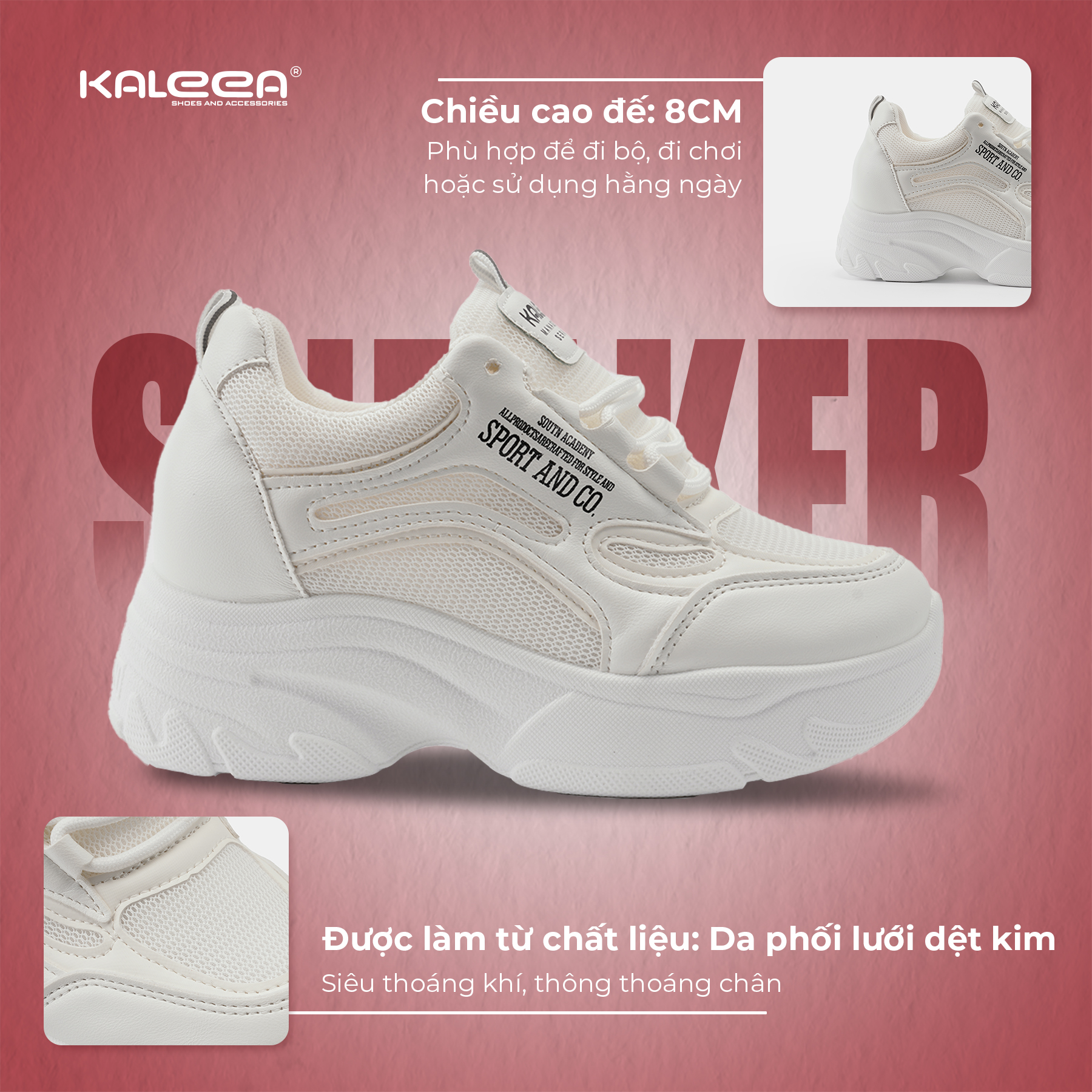 Mô tả Kaleea - Giày Thể Thao Nữ Độn Đế Cao 6p Sneaker Tôn Dáng Đi Nhẹ, Êm, Mềm - T60 [LẤY TĂNG SIZE] - 1