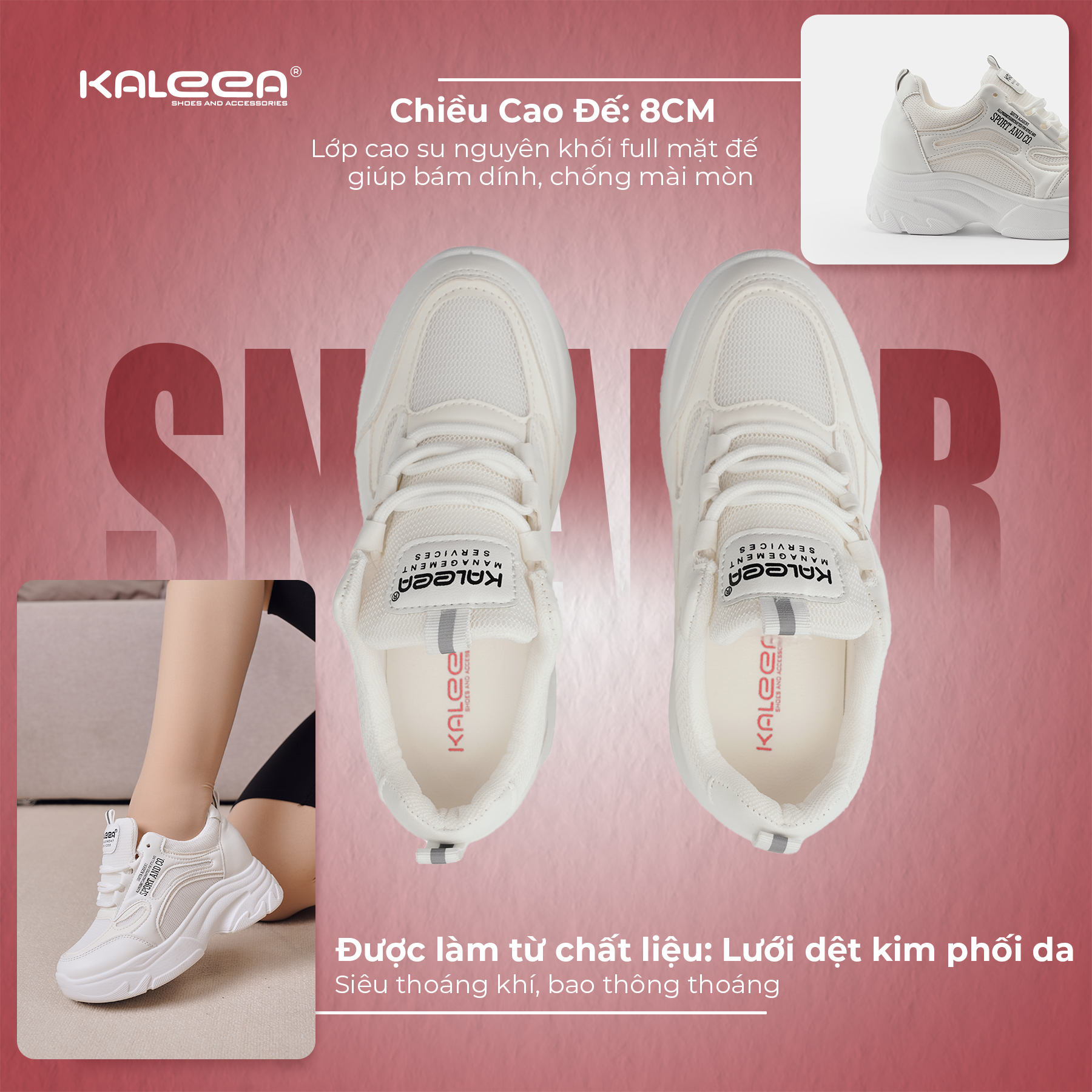 Mô tả Kaleea - Giày Thể Thao Nữ Độn Đế Cao 6p Sneaker Tôn Dáng Đi Nhẹ, Êm, Mềm - T60 [LẤY TĂNG SIZE] - 3