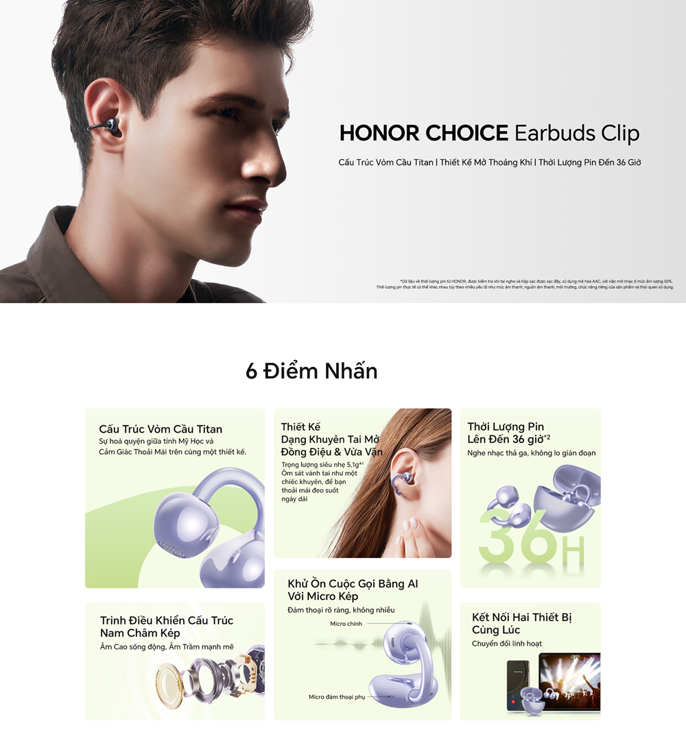 Tai Nghe Bluetooth HONOR CHOICE Earbuds Clip - Thiết kế