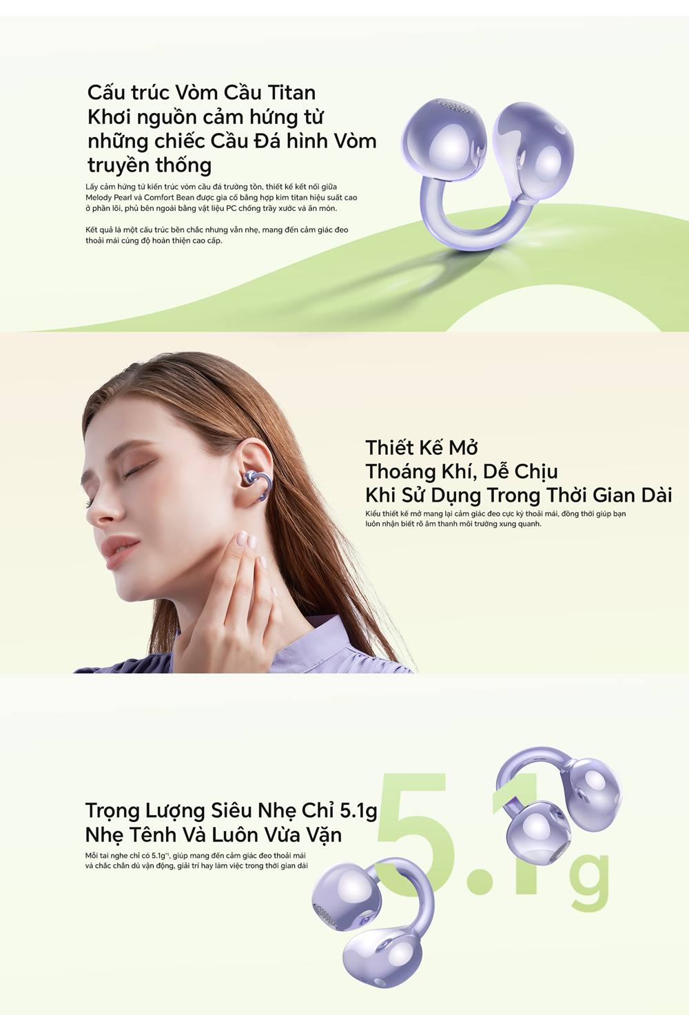 Tai Nghe Bluetooth HONOR CHOICE Earbuds Clip - Cấu trúc vòm cầu Titan