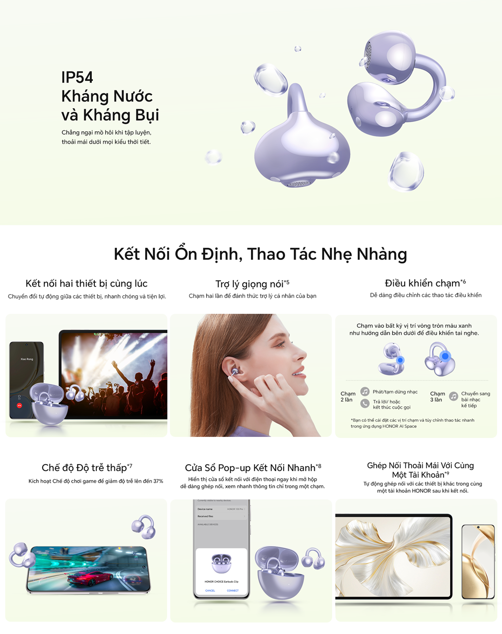 Tai Nghe Bluetooth HONOR CHOICE Earbuds Clip - Pin và IP54