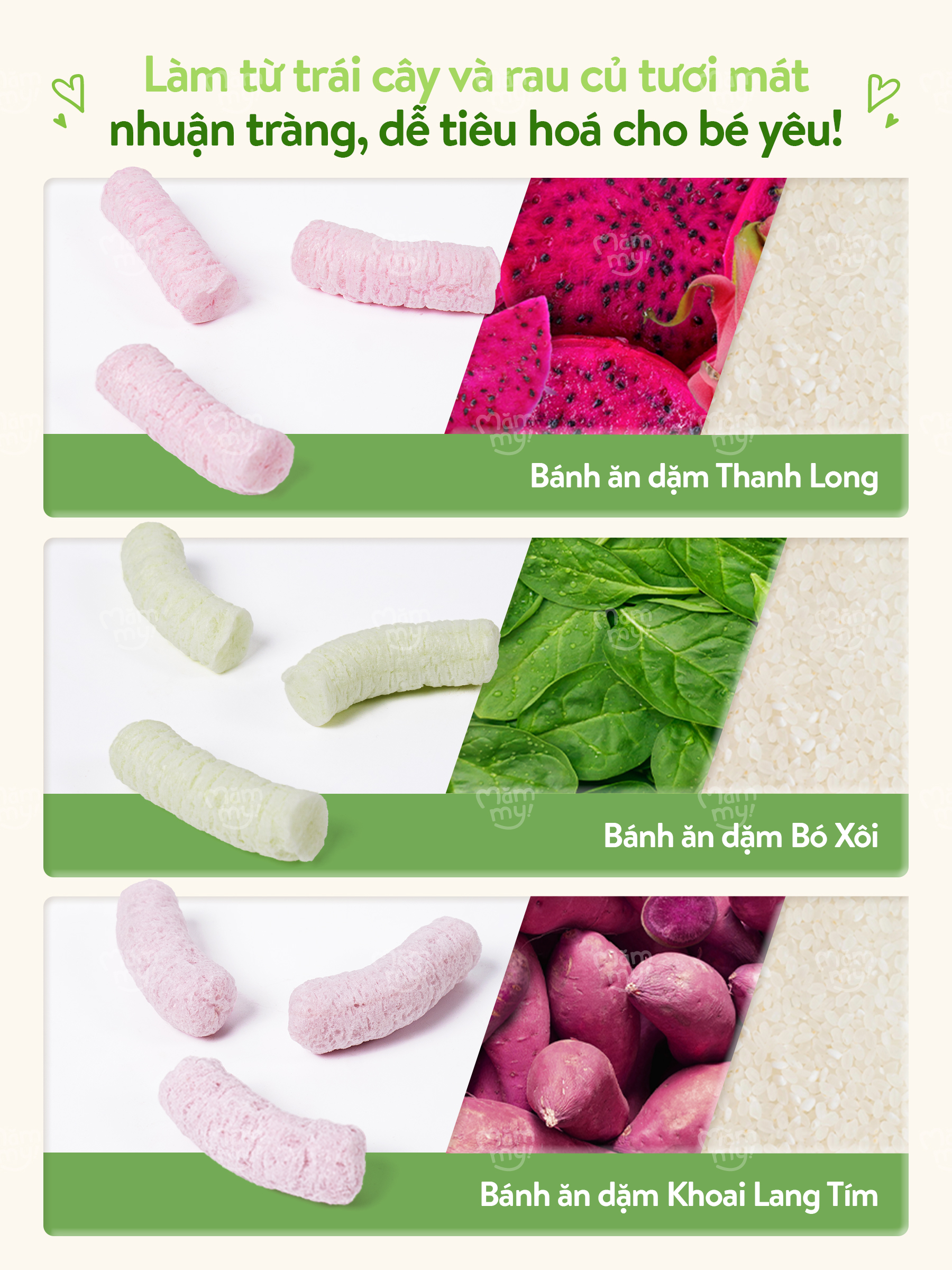 Mô tả Bánh ăn dặm Mămmy làm từ rau củ trái cây tự nhiên bổ sung canxi giúp bé phát triển toàn diện, hộp 12g - 7