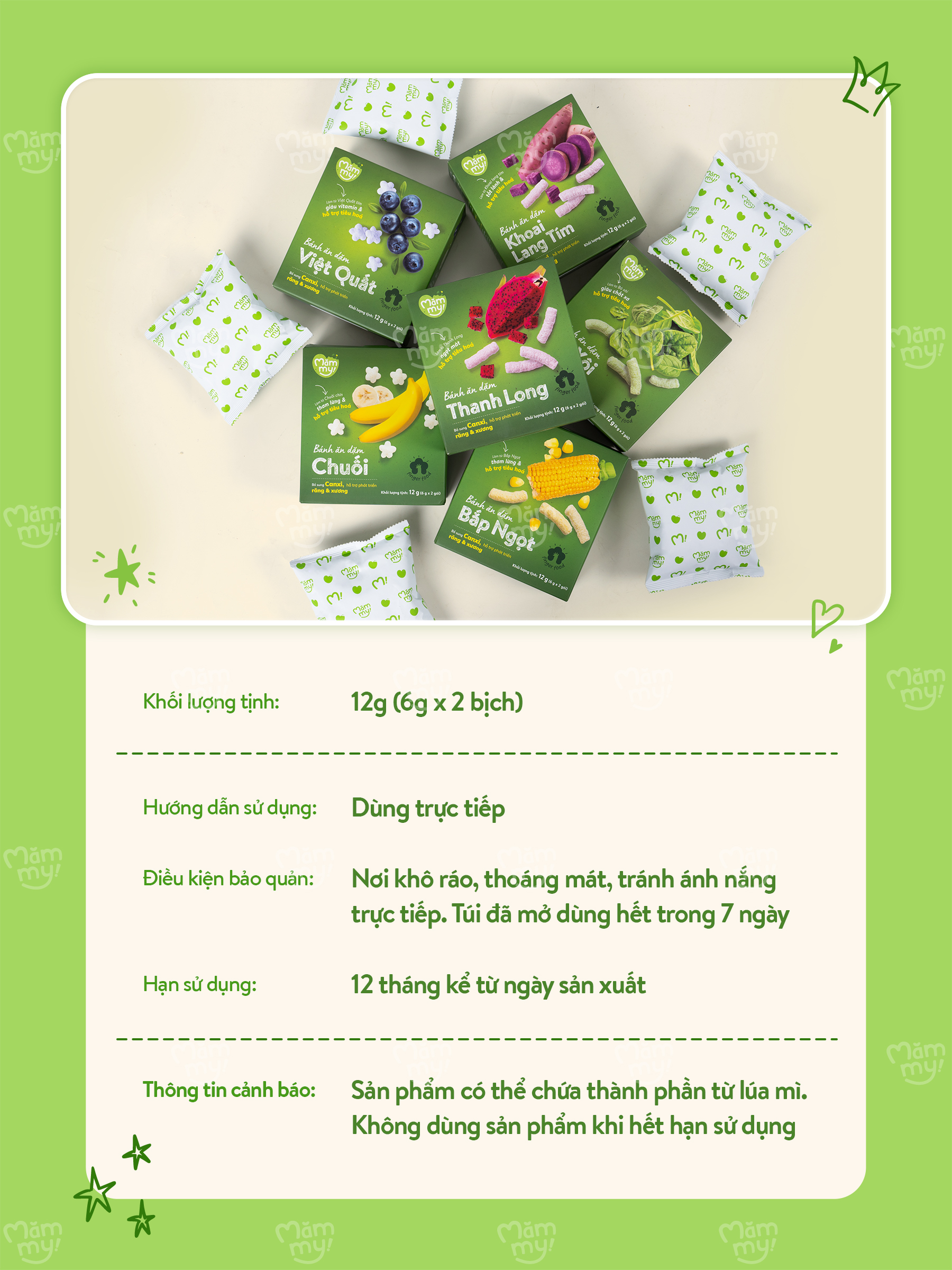 Mô tả Bánh ăn dặm Mămmy làm từ rau củ trái cây tự nhiên bổ sung canxi giúp bé phát triển toàn diện, hộp 12g - 10