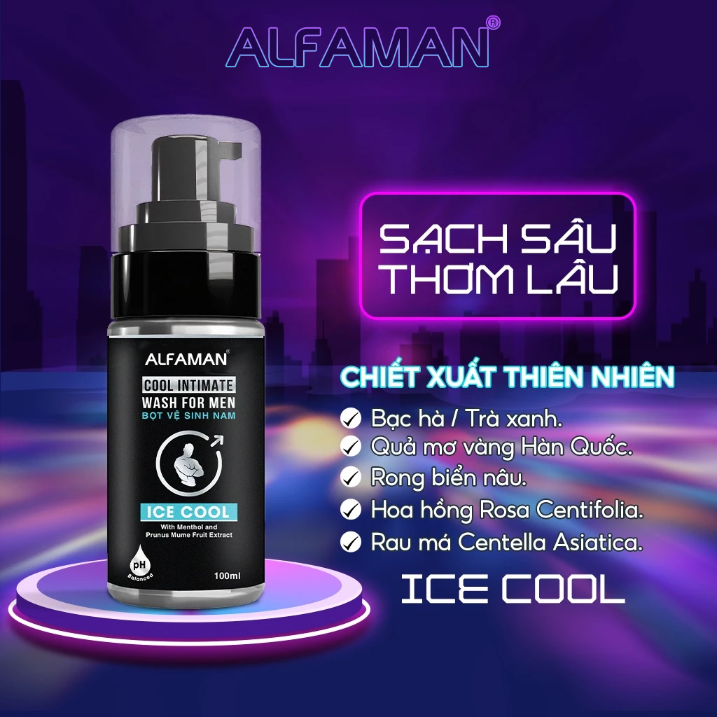 Mô tả Bọt Vệ Sinh Nam ALFAMAN Intimate Wash For Men Ice Cool Bạc Hà Giúp Làm Sạch, Mát Lạnh, Tạo Bọt Mịn 100ml - 1