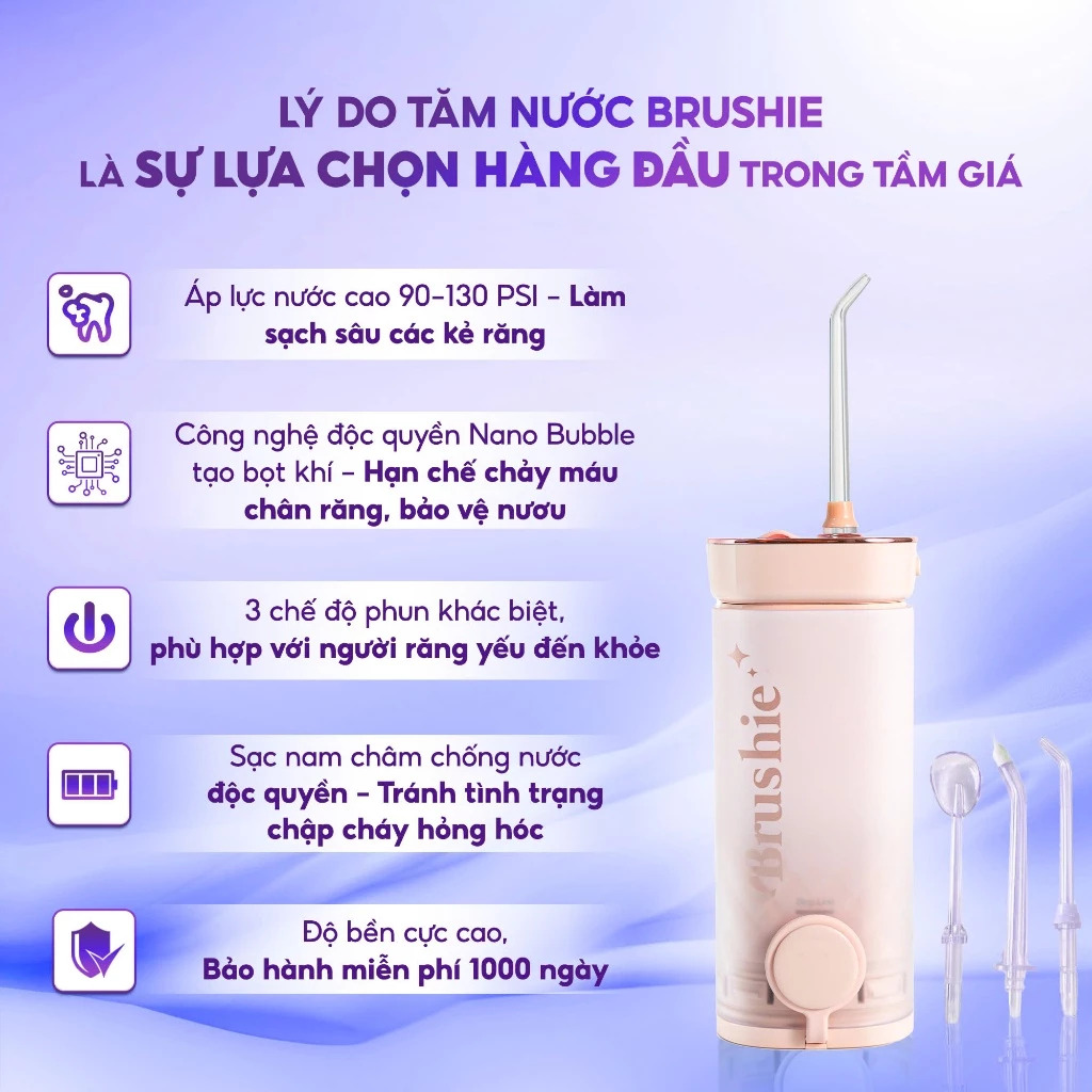 Mô tả Tăm nước Brushie mini thập sắc phiên bản cải tiến mới nhất 2025 tăm nước du lịch - 2