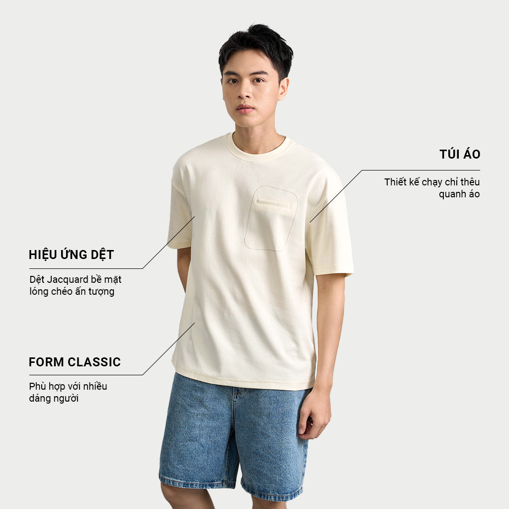 Mô tả Áo Phông Nam KRIK Form Classic Túi Cơi Thêu Chỉ Độc Đáo Chất Vải Dệt Jacquard Cá Tính AP1329 - 2