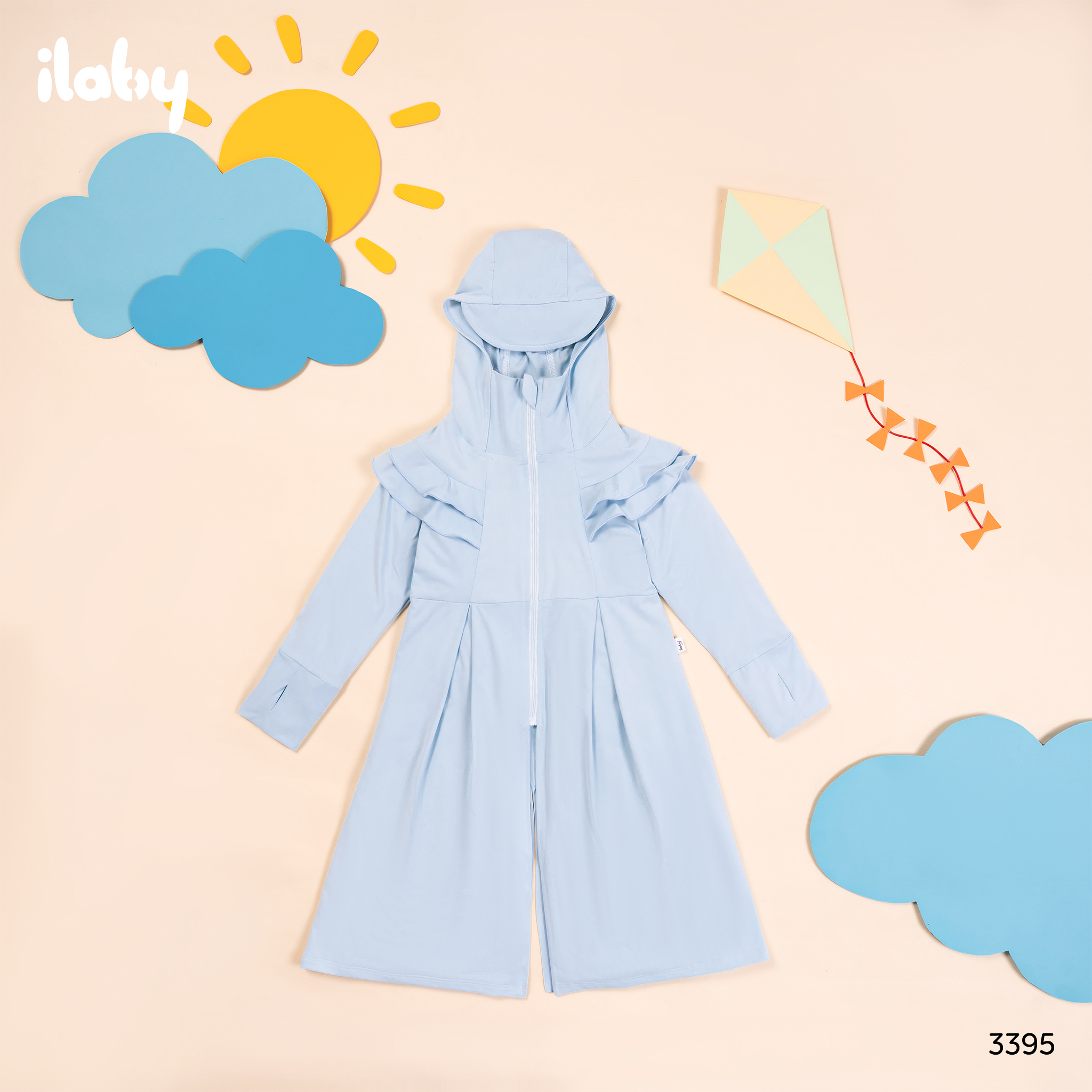 Mô tả Áo chống nắng cho bé ILABY áo chống nắng bé gái toàn thân thiết kế nhún bèo vai áo dễ thương [3395] - 1
