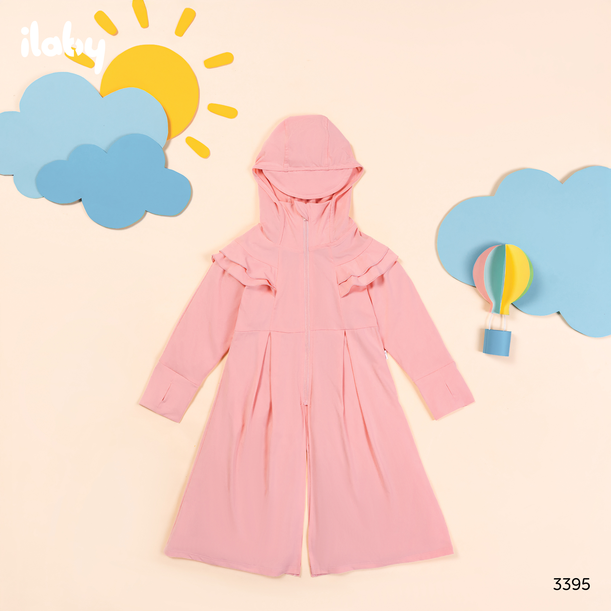 Mô tả Áo chống nắng cho bé ILABY áo chống nắng bé gái toàn thân thiết kế nhún bèo vai áo dễ thương [3395] - 2