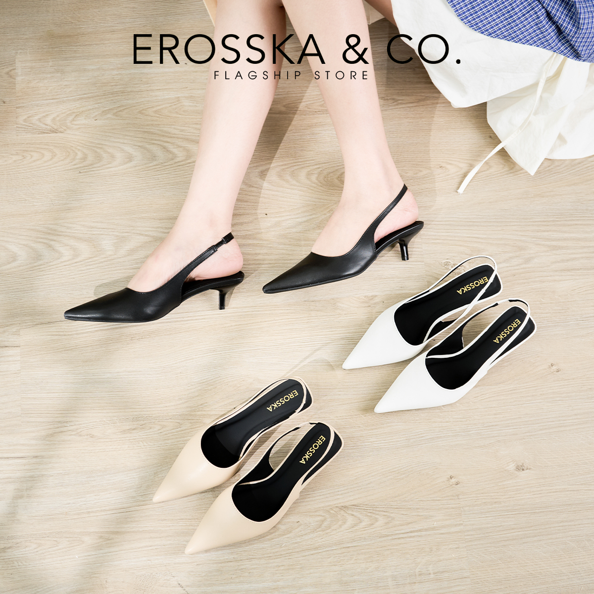 Mô tả Erosska - Giày cao gót dáng Slingback mũi nhọn màu trắng cao 9cm - EH041 - 8