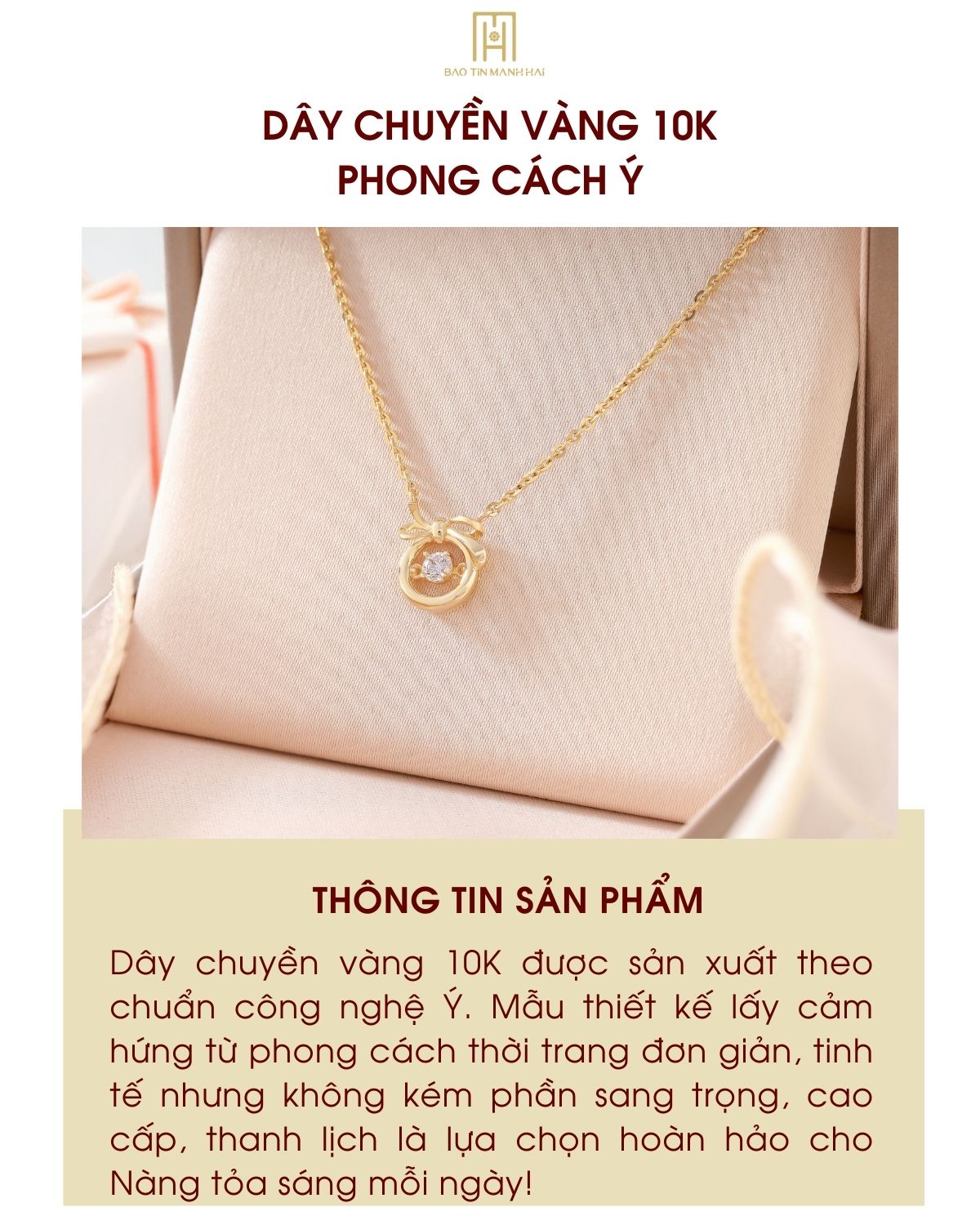 Mô tả Dây chuyền vàng 10K Bảo Tín Mạnh Hải thiết kế họa thiết thanh lịch phong cách Ý PYD2V10CZH-503001 - 1