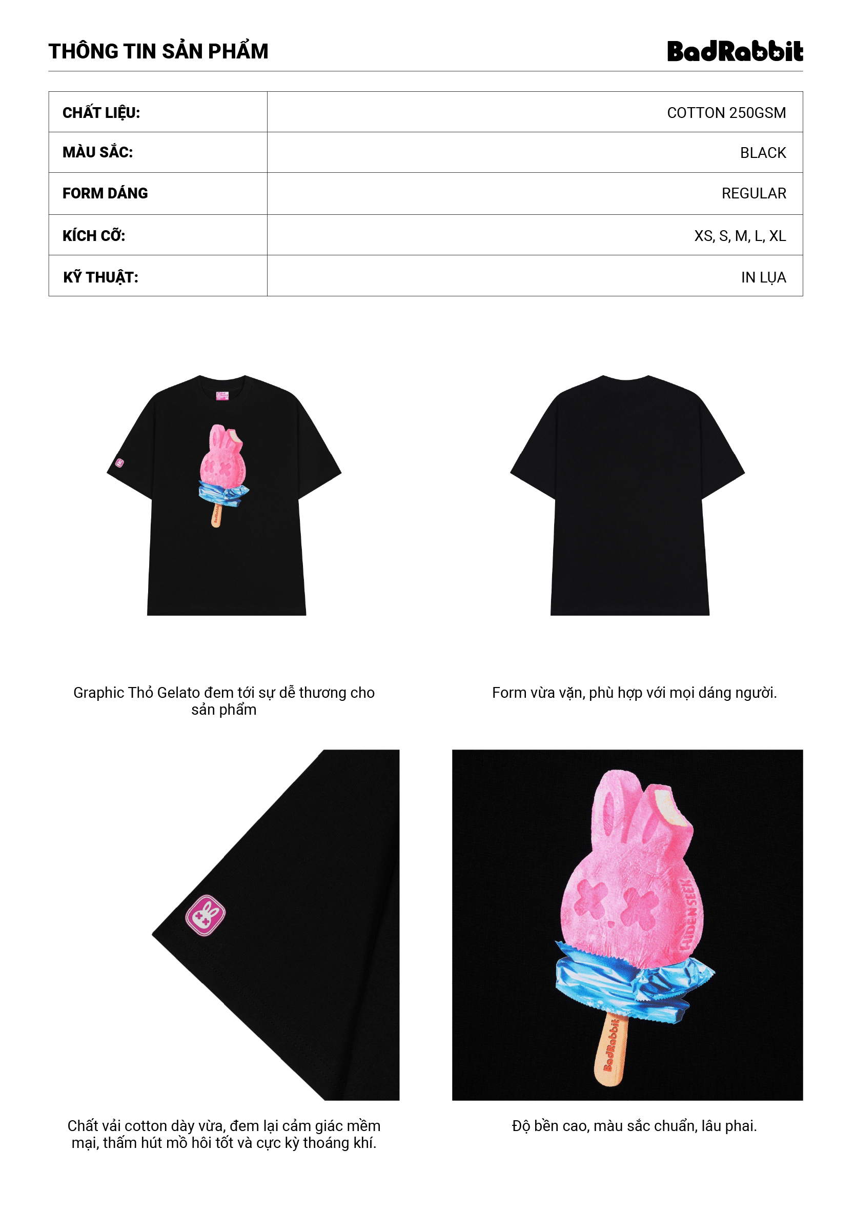 Mô tả ÁO THUN UNISEX - GELATO RABBIT TEE  - LOCAL BRAND CHÍNH HÃNG - BAD RABBIT CLUB - 1
