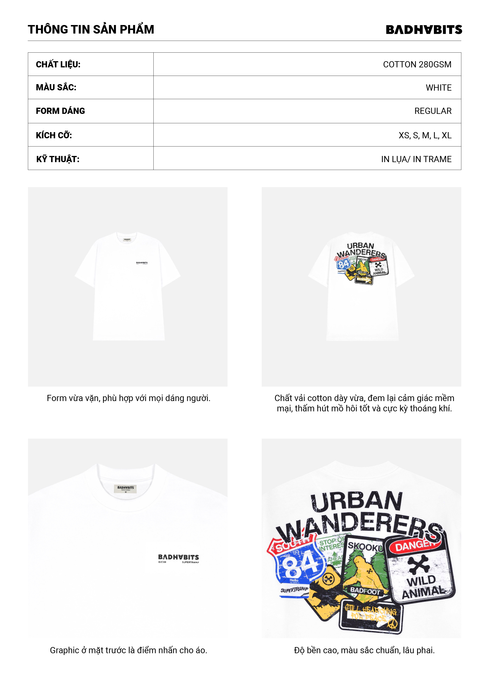 Mô tả ÁO THUN UNISEX -  S-URBANWANDERERS TEE WHITE - BAD HABITS SUPERTRAMP COLLECTION - 1